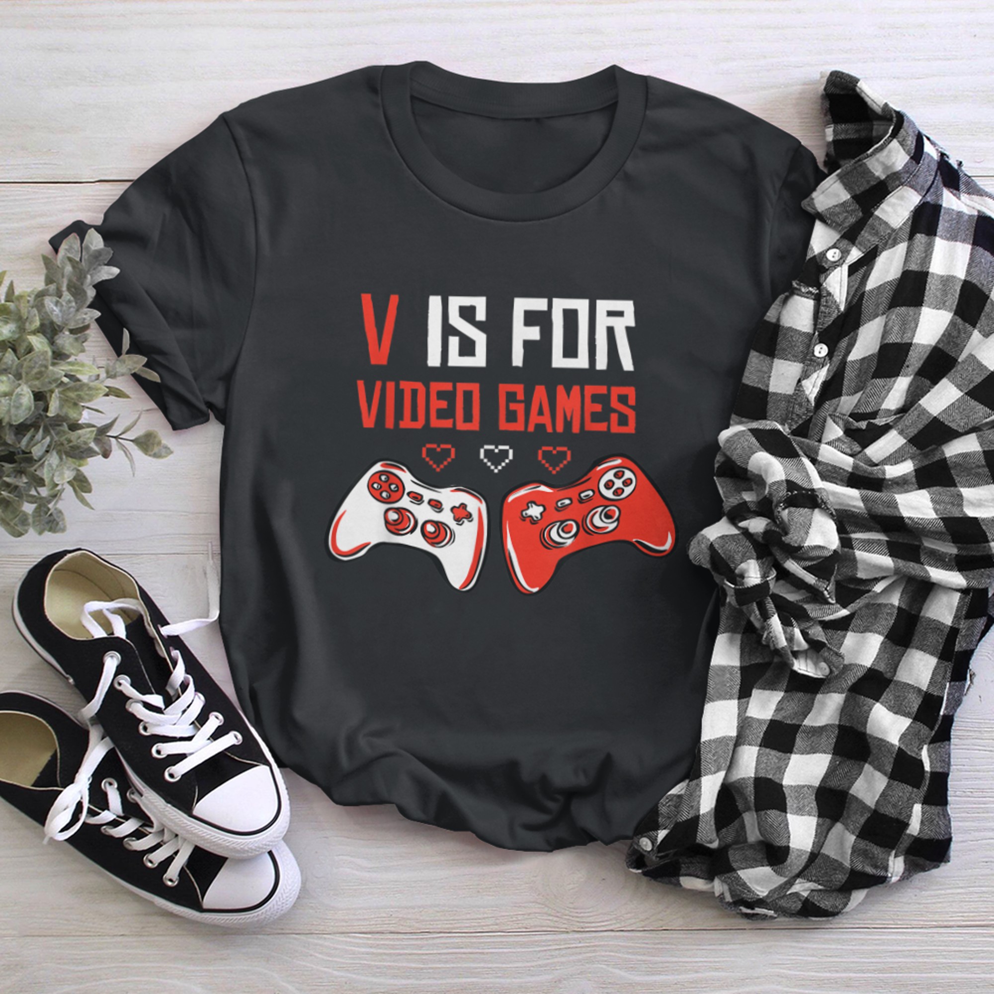 V IS FOR VIDEO GAMES Funny Valentines Day Gamer Boy Men (6) t-shirt black