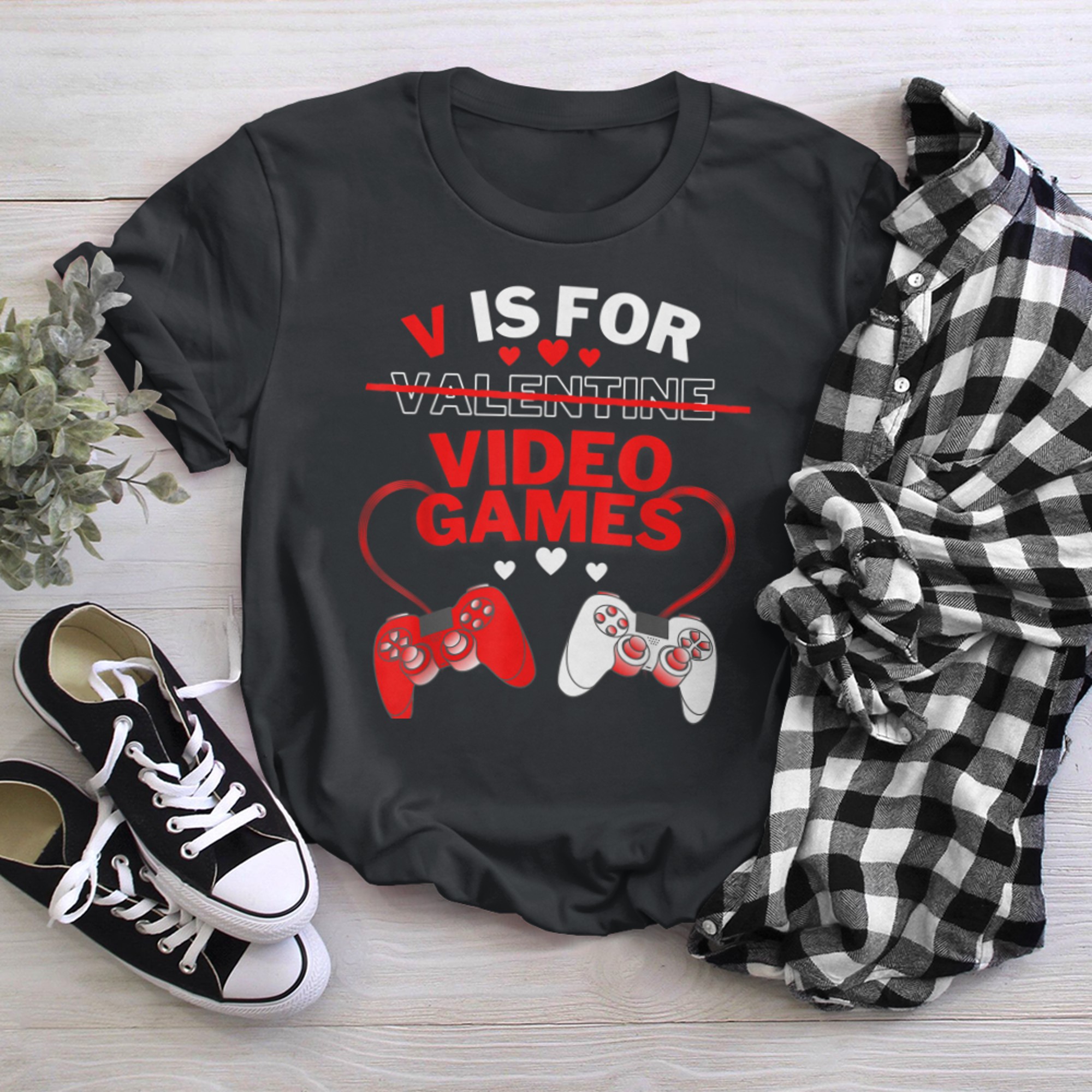 V IS FOR VIDEO GAMES Funny Valentines Day Gamer Boy Men kids (14) t-shirt black