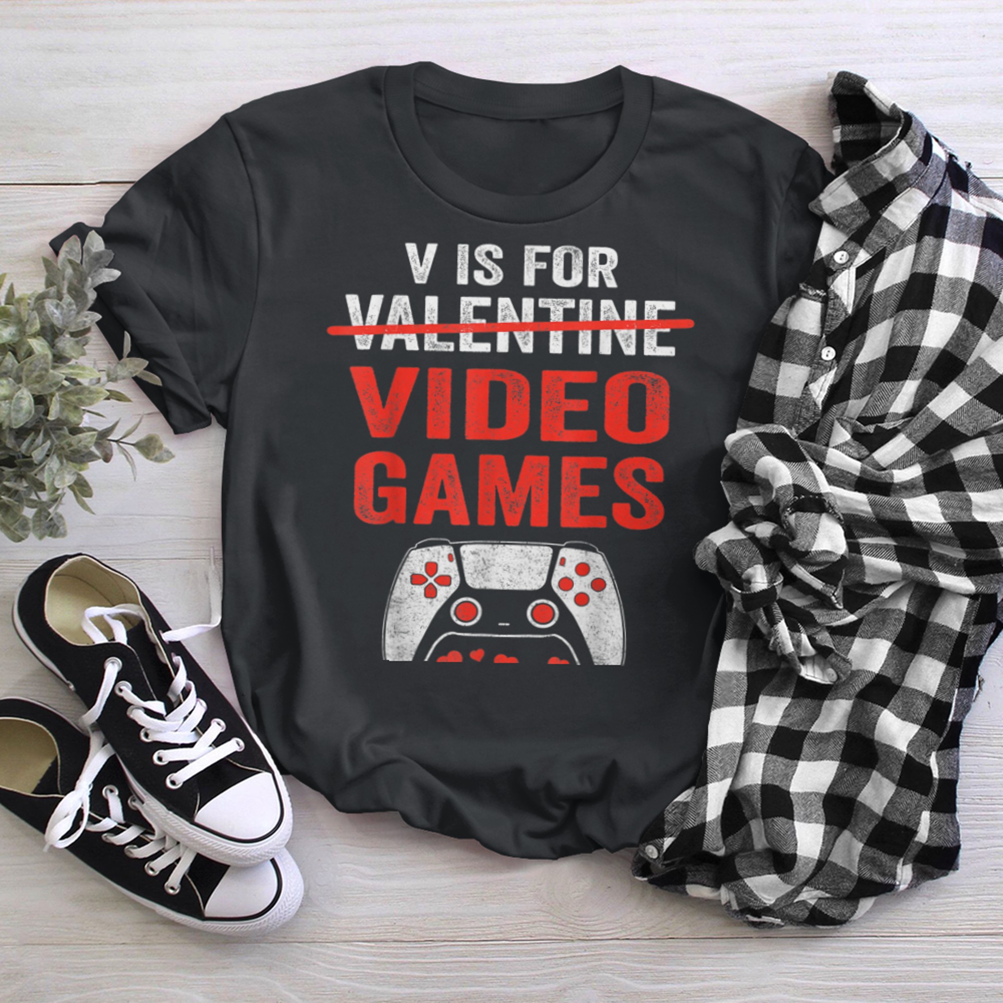 V Is For Video Games Funny Valentine's Day Gamer Boys Men (10) t-shirt black