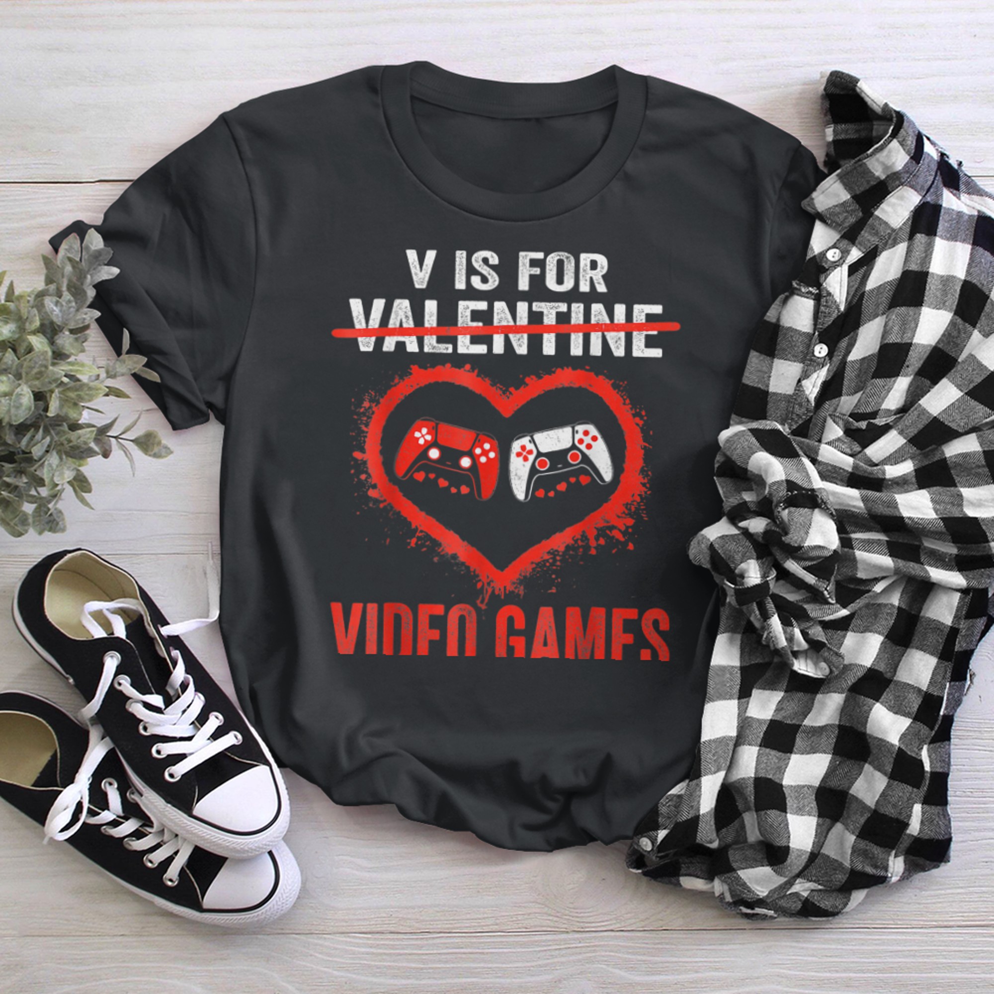 V Is For Video Games Funny Valentines Day Gamer Boys Men (12) t-shirt black