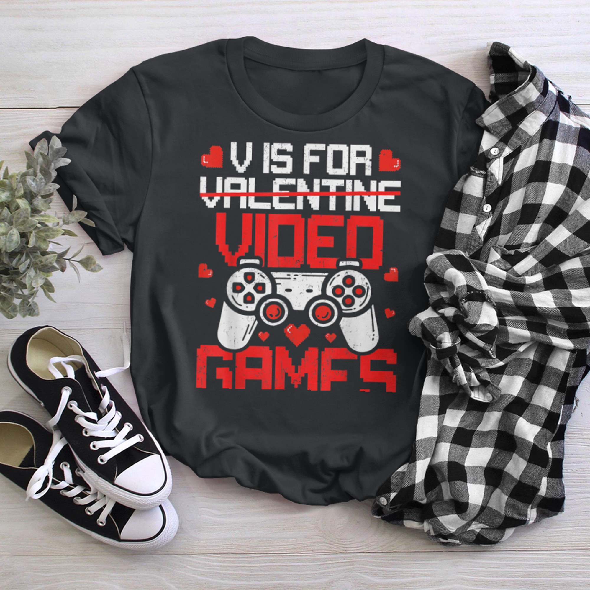 V Is For Video Games Funny Valentines Day Gamer Boys Men (2) t-shirt black