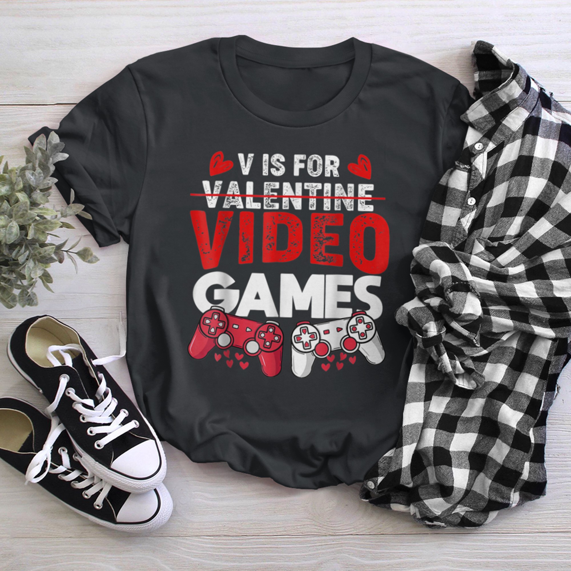 V Is For Video Games Funny Valentines Day Gamer Boys Men (22) t-shirt black