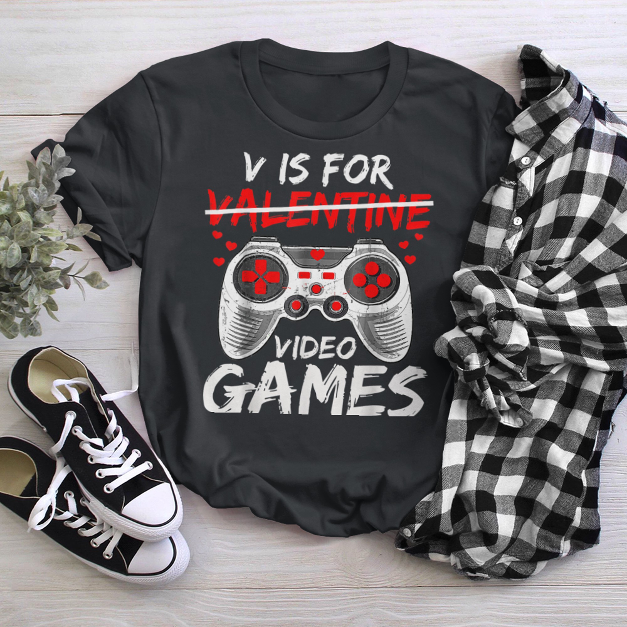 V Is For Video Games Funny Valentines Day Gamer Boys Men (23) t-shirt black