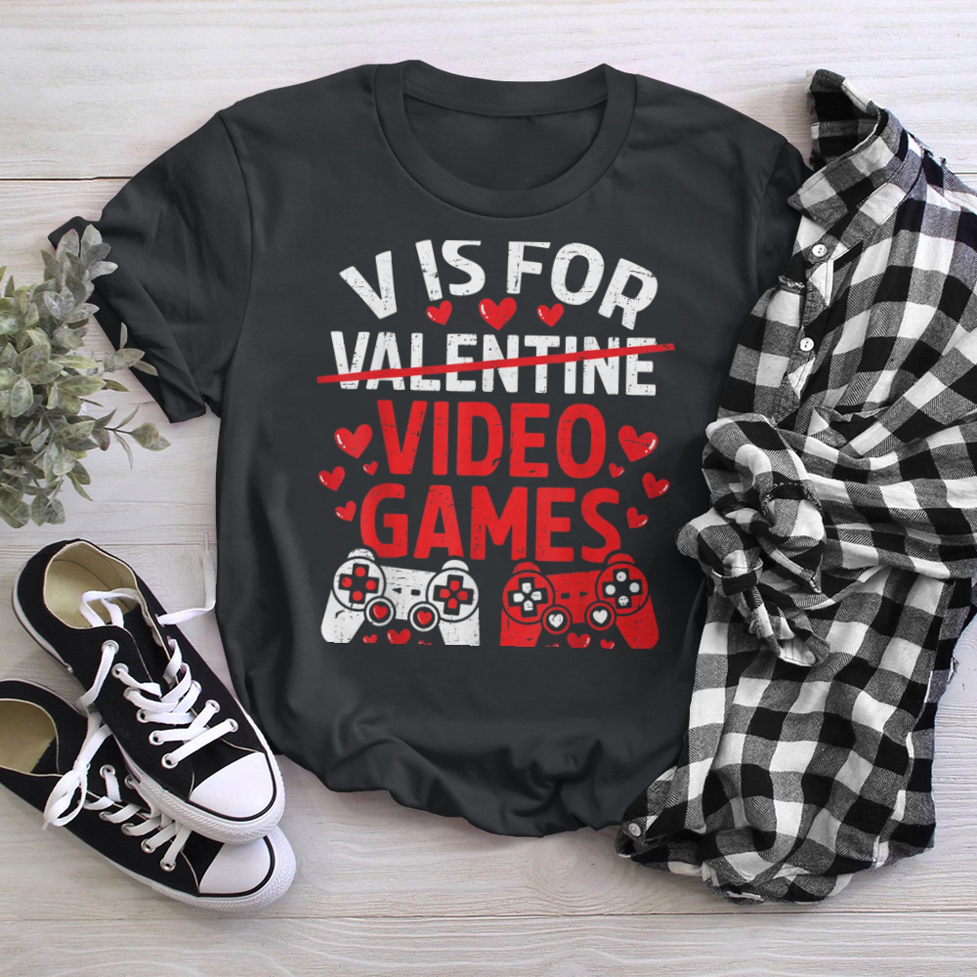 V Is For Video Games Funny Valentines Day Gamer Boys Men (29) t-shirt black