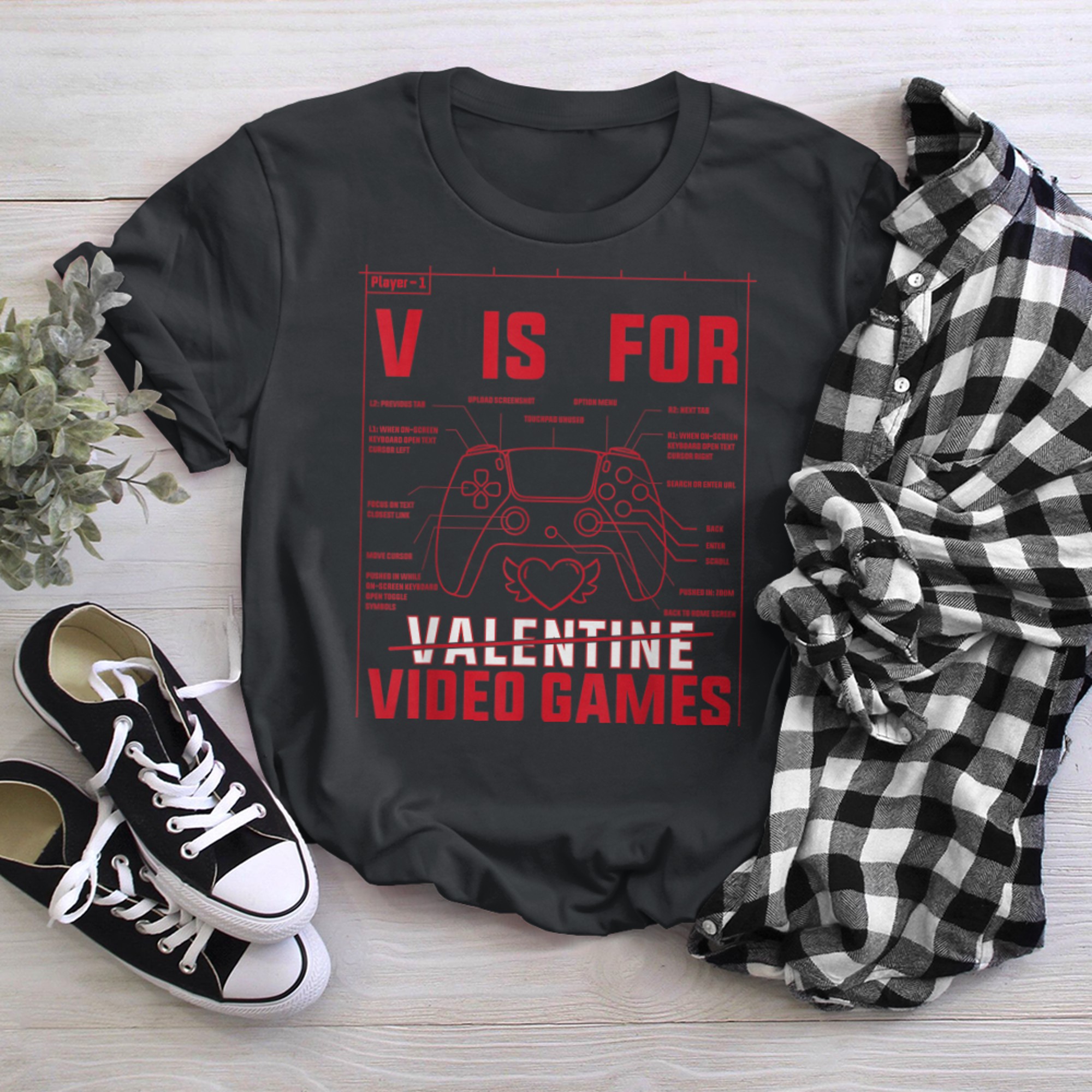 V Is For Video Games Funny Valentines Day Gamer Couples Men t-shirt black