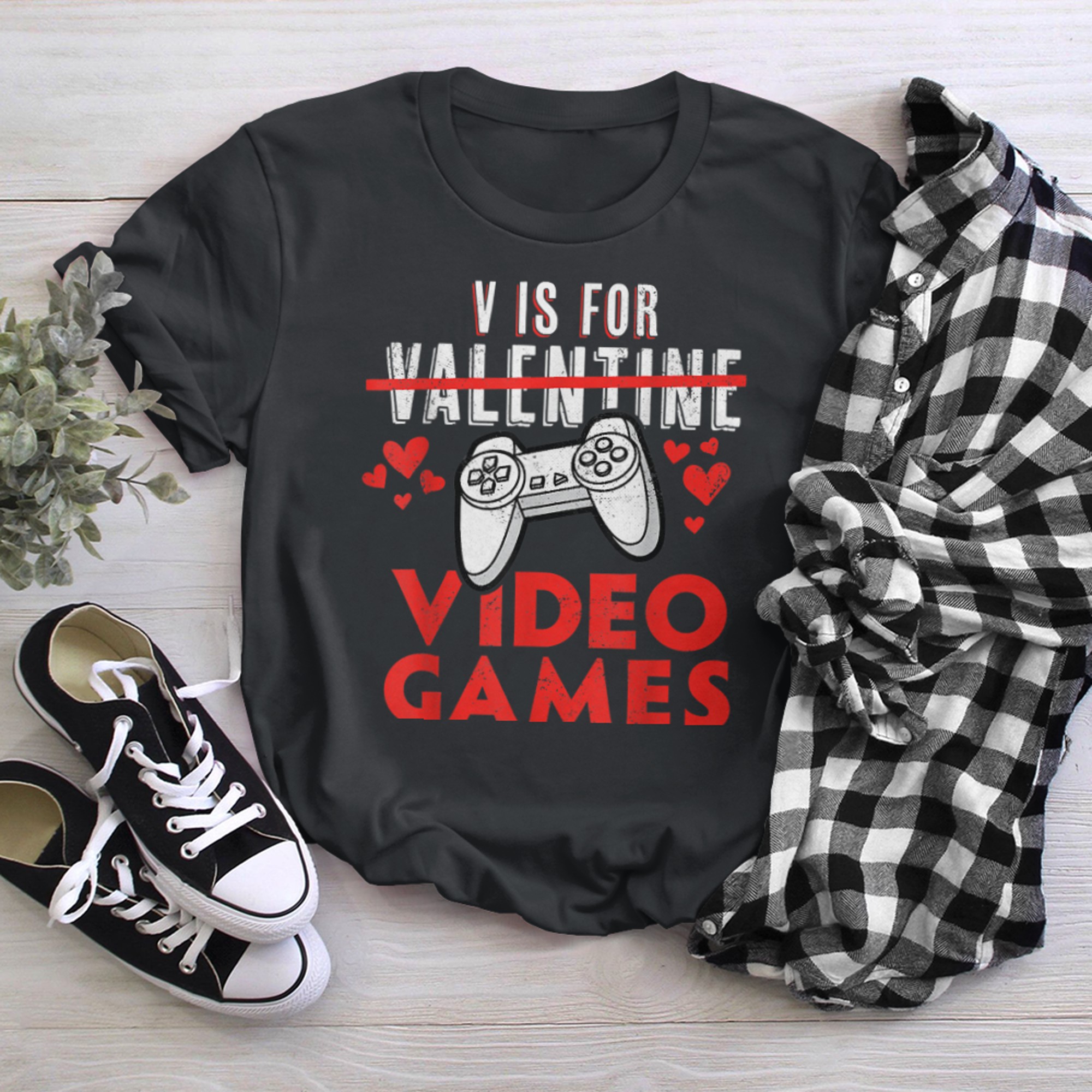 V Is For Video Games Funny Valentines Day Gamer For Him (2) t-shirt black