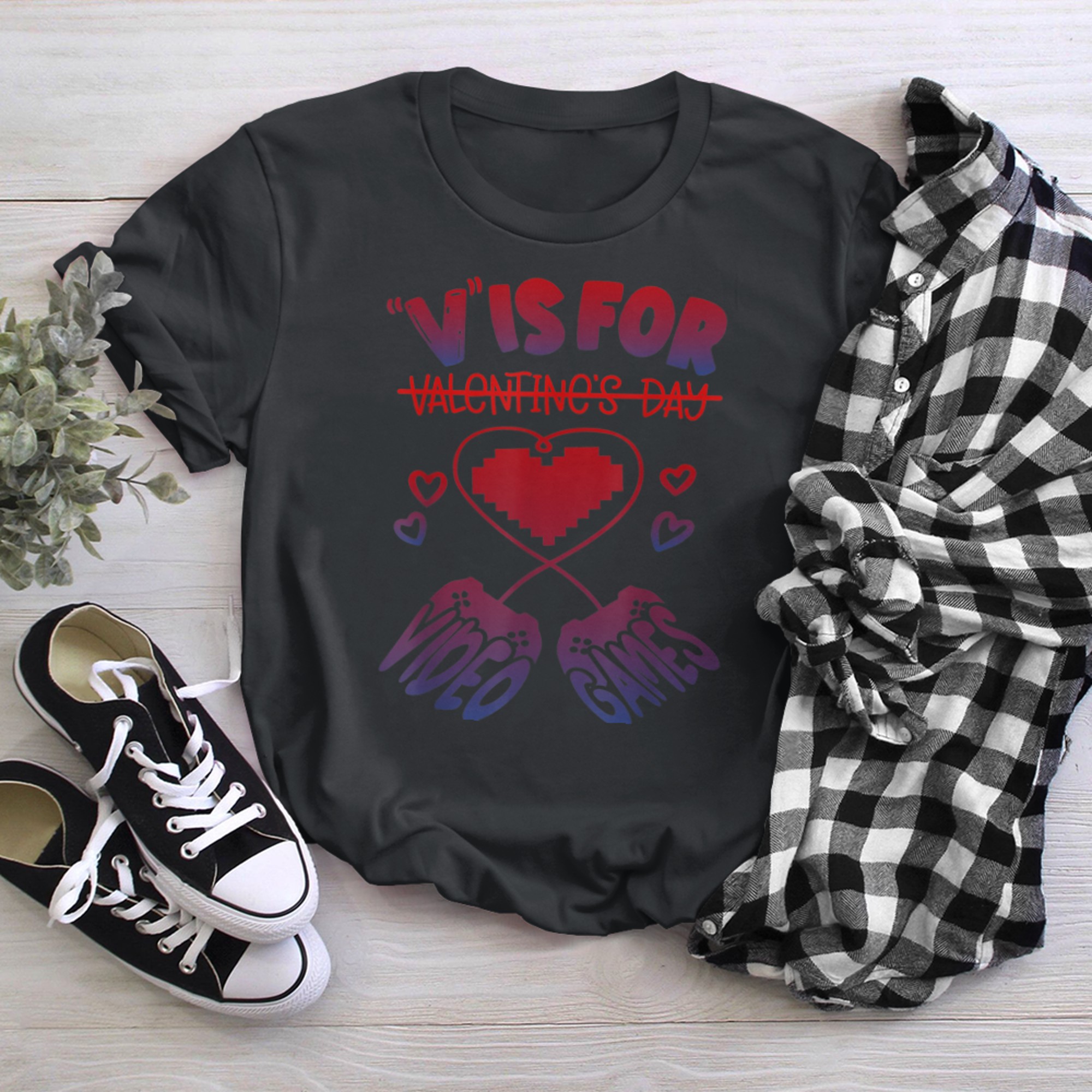 V Is For Video Games Funny Valentine's Day Gamer Gaming Kids t-shirt black