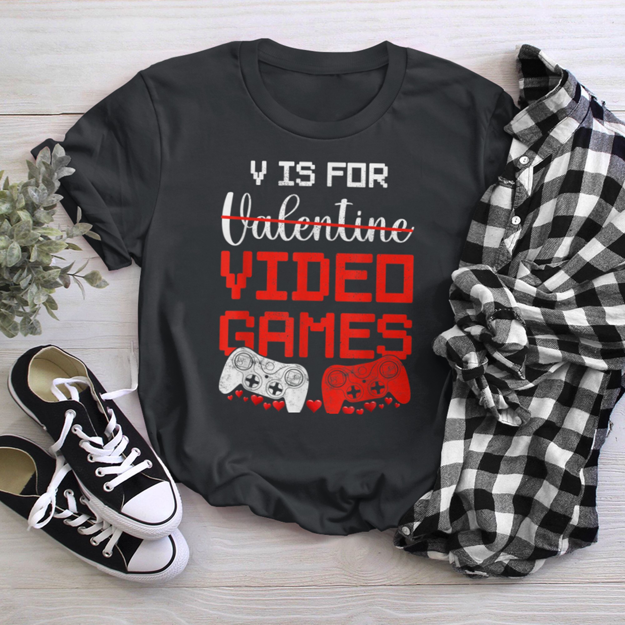 V Is For Video Games Funny Valentines Day Gamer Gamings (1) t-shirt black