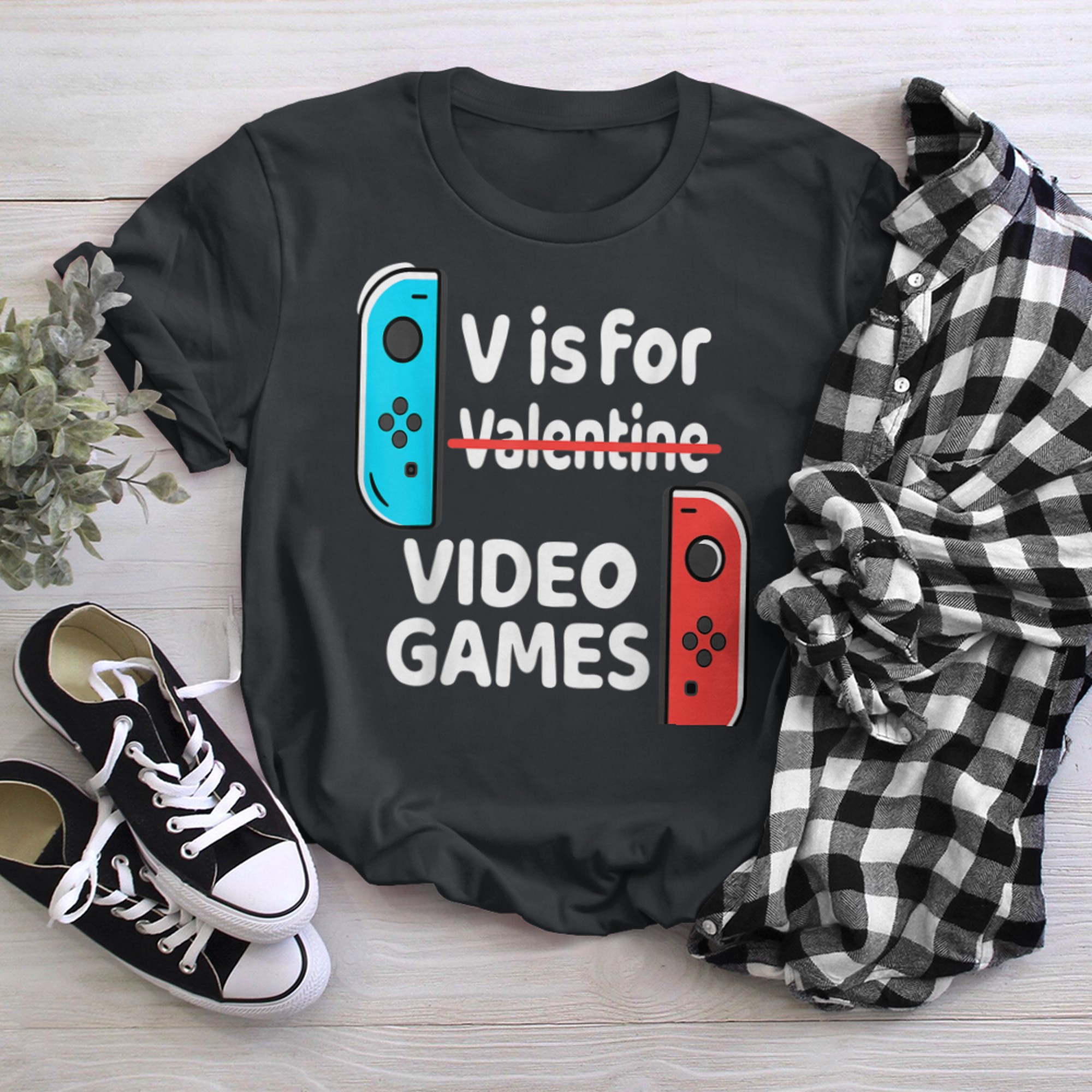 V Is For Video Games Funny Valentines Day Gamer Gamings (2) t-shirt black