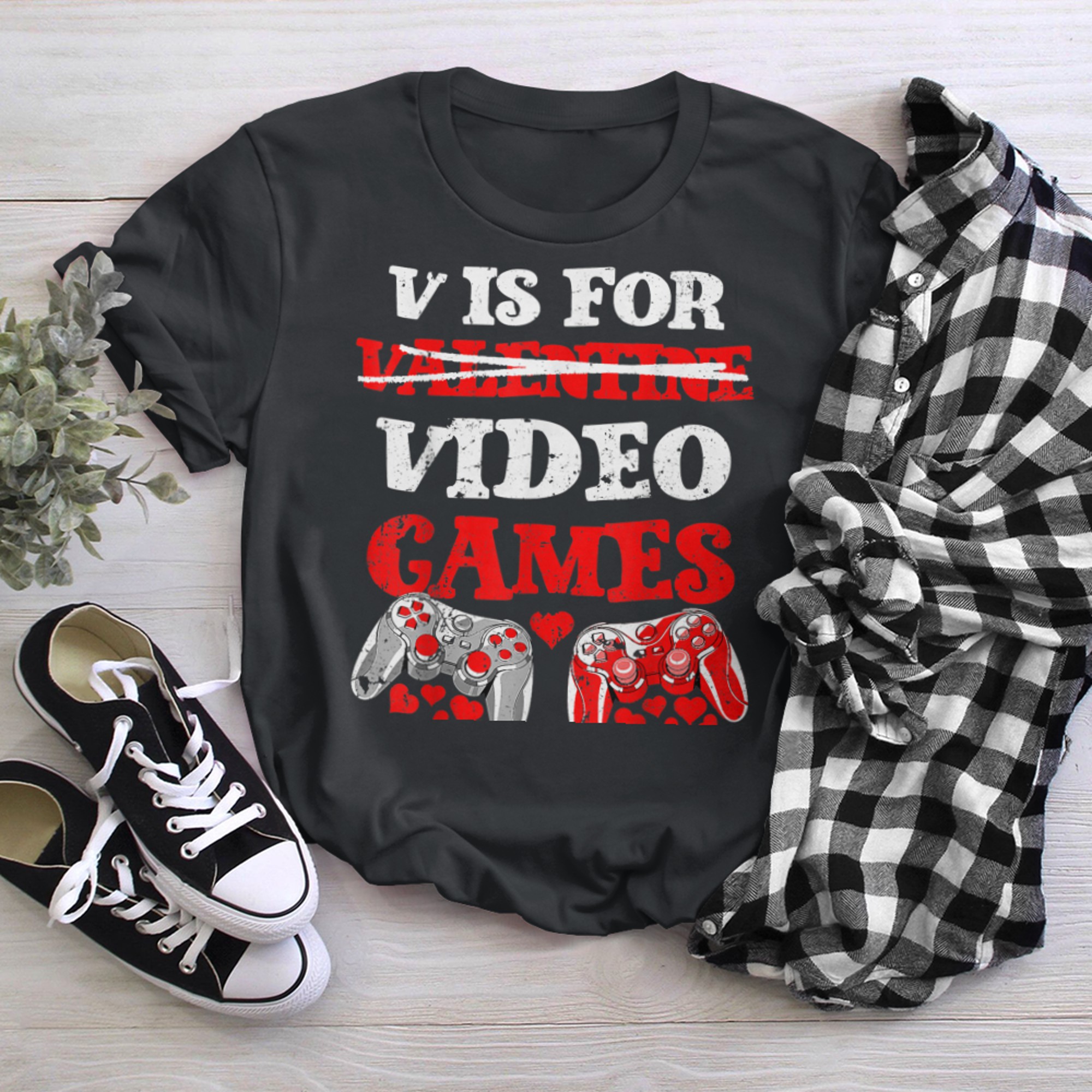 V Is For Video Games Funny Valentines Day Gamer Gamings t-shirt black