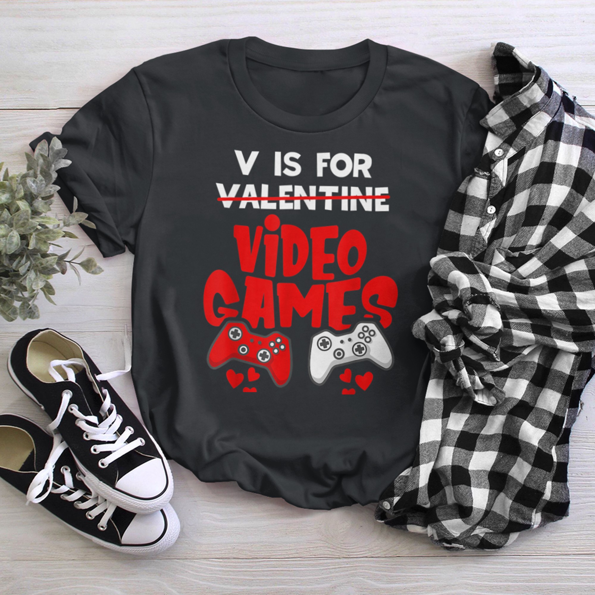 V Is For Video Games Funny Valentines Day Gamer Men Him t-shirt black