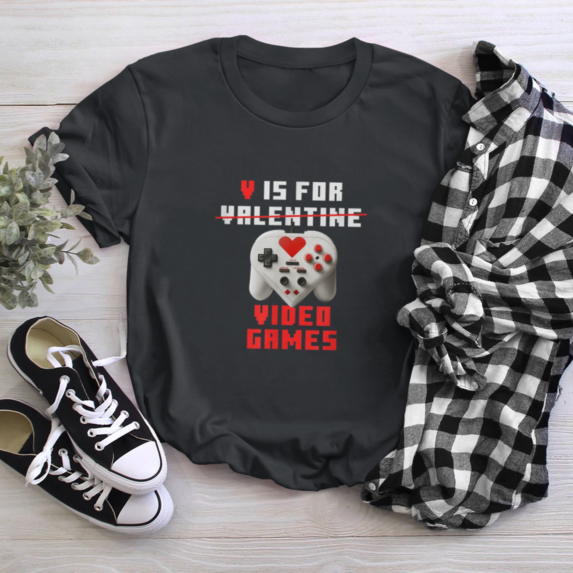 V Is For Video Games Funny Valentines Day Gamer T-shirt t-shirt black