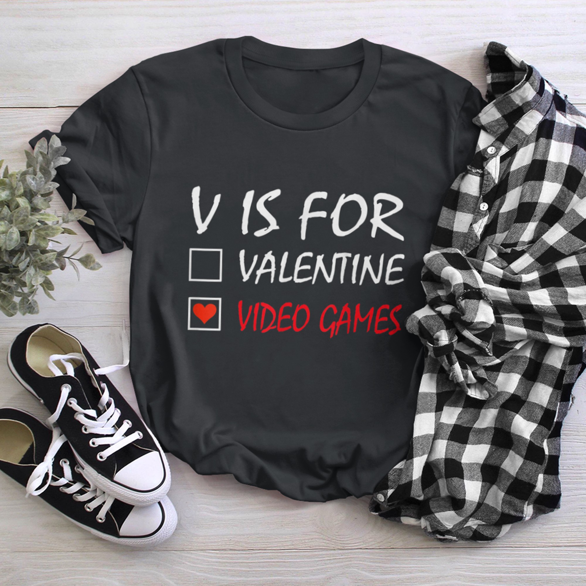 V Is For Video Games Funny Valentines Day Love Gamer Boys t-shirt black