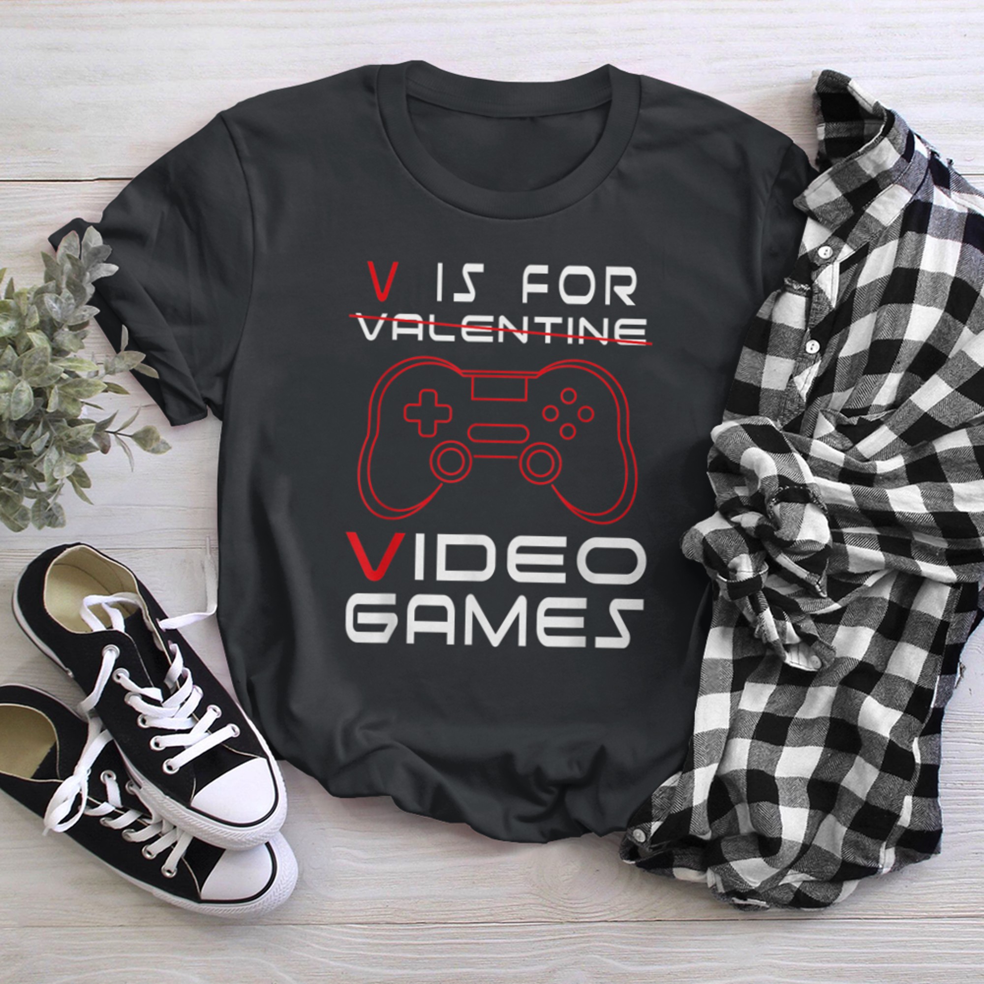 V Is For Video Games Funny Valentines Day Love Gaming t-shirt black