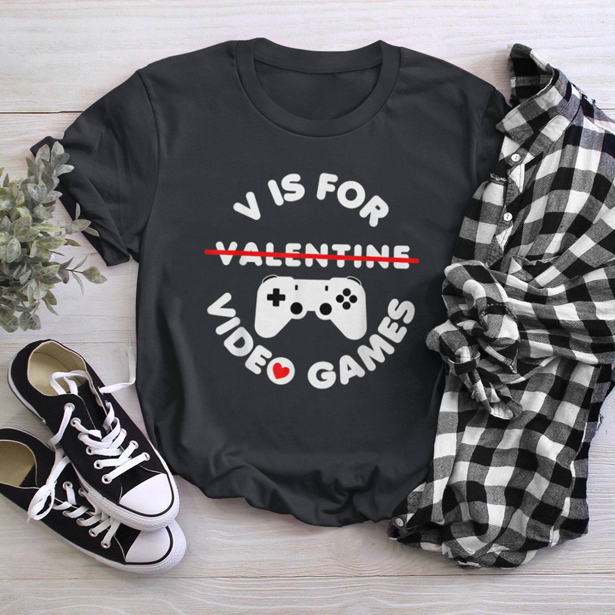 V Is For Video Games Funny Valentines Days For Gamers t-shirt black