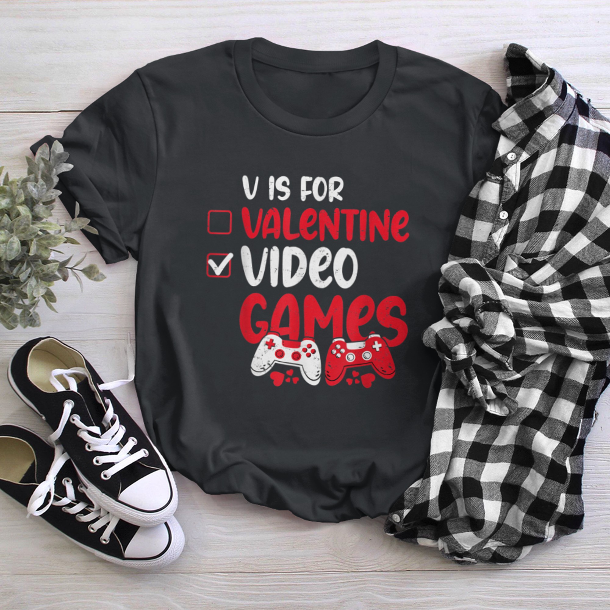 V Is For Video Games Funny Valentines Game Lovers Hobbies t-shirt black