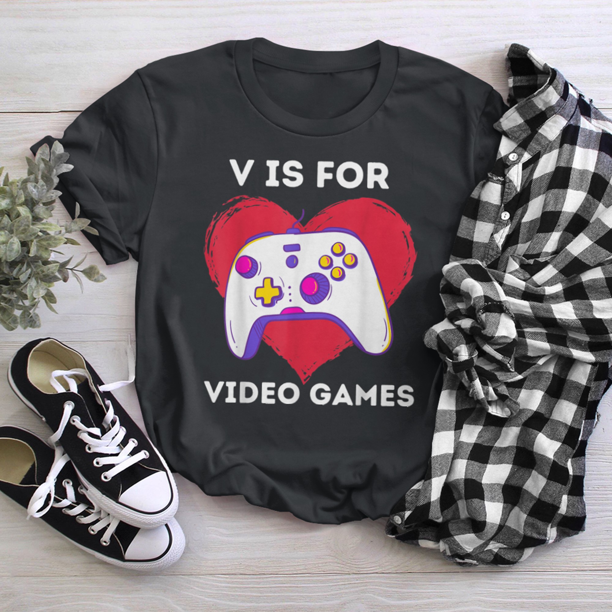 V Is For Video Games Funny Valentines Gamer Gamings (1) t-shirt black