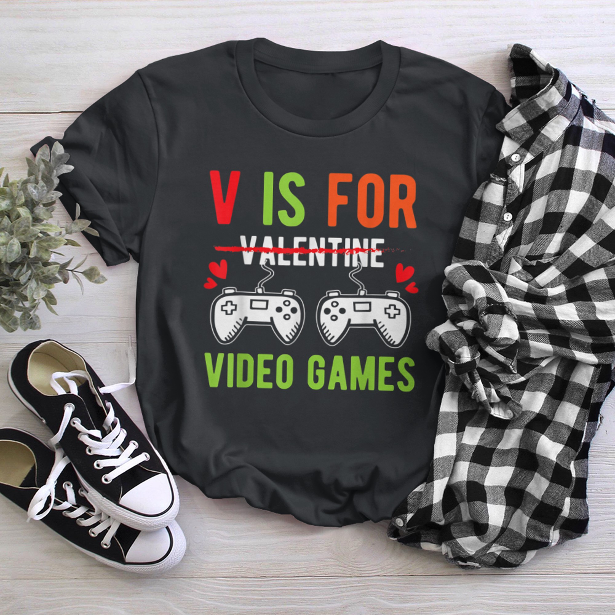 V Is For Video Games Funnys For Him Her Gamer Valentine t-shirt black