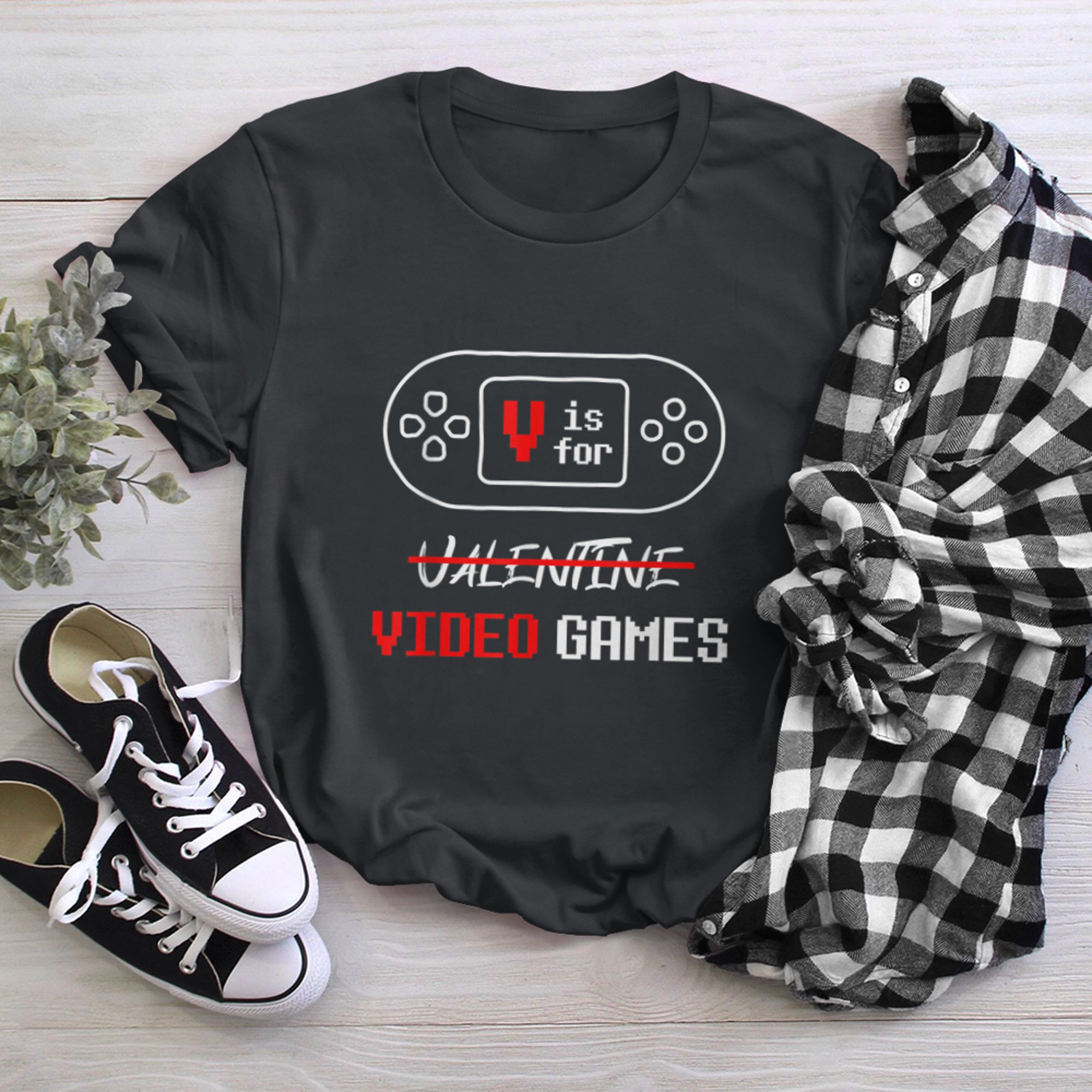 V is for Video Games Gamer Boy Men Valentine Day Geeks t-shirt black