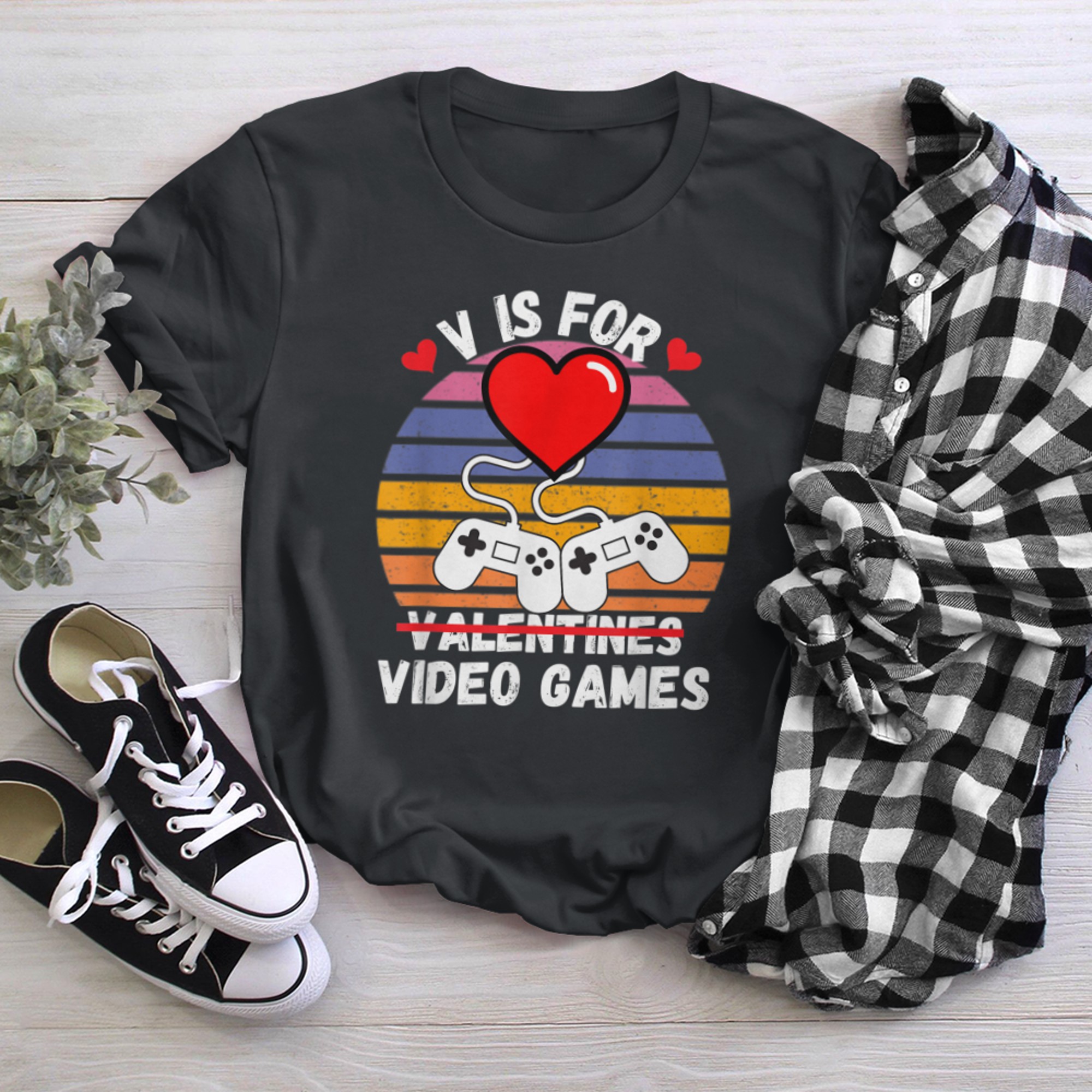 V is For Video Games Gamer Happy Valentines Day 2023 t-shirt black