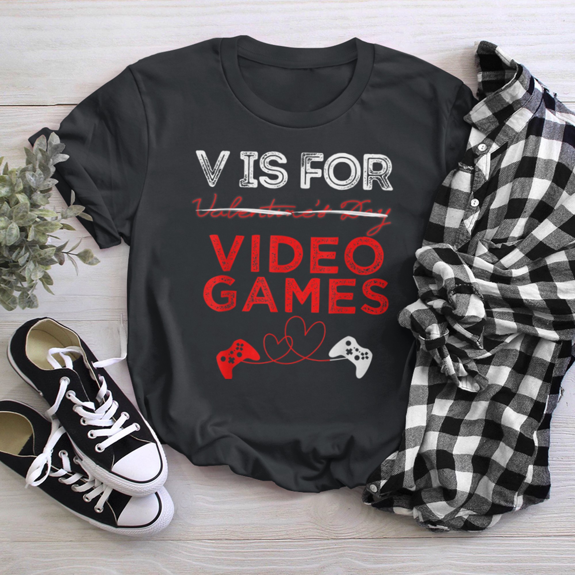 V is For Video Games Shirt Gamer Valentines t-shirt black