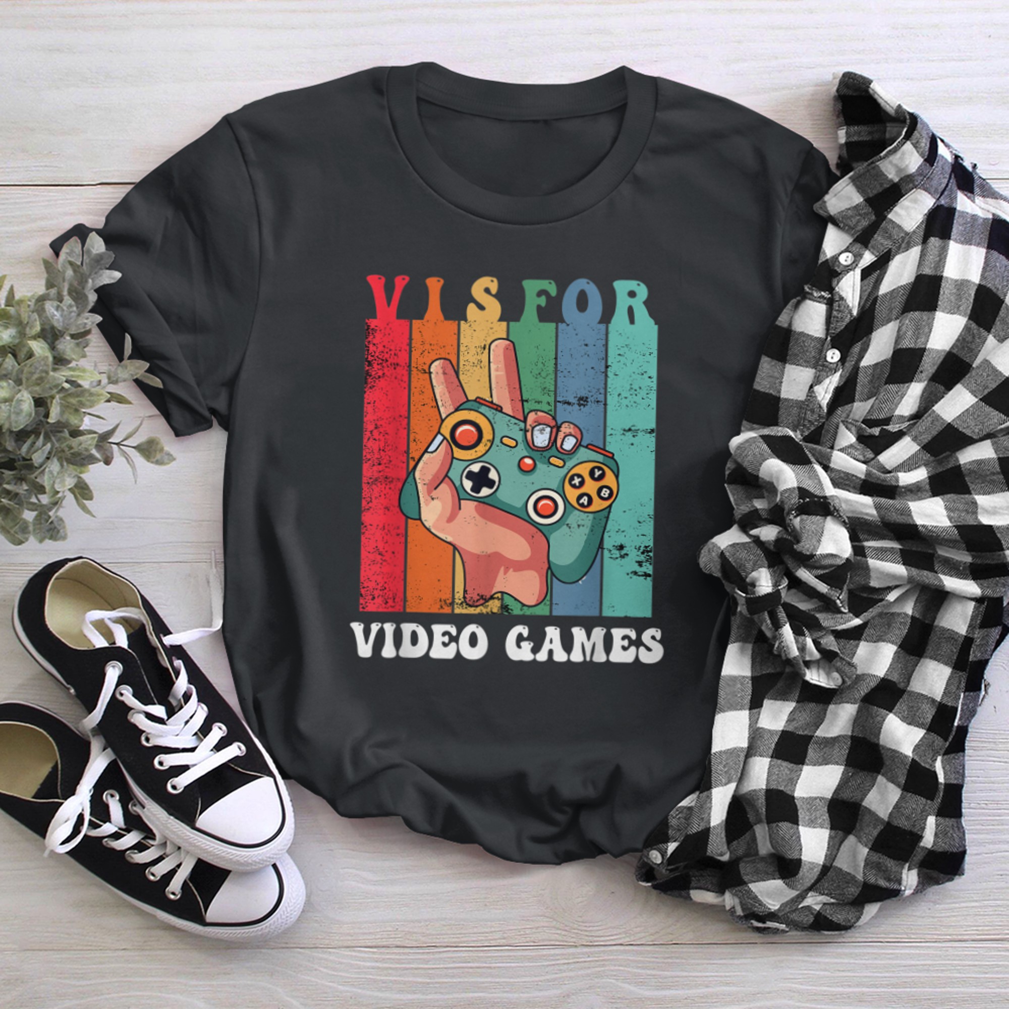 v is for video games shirt t-shirt black