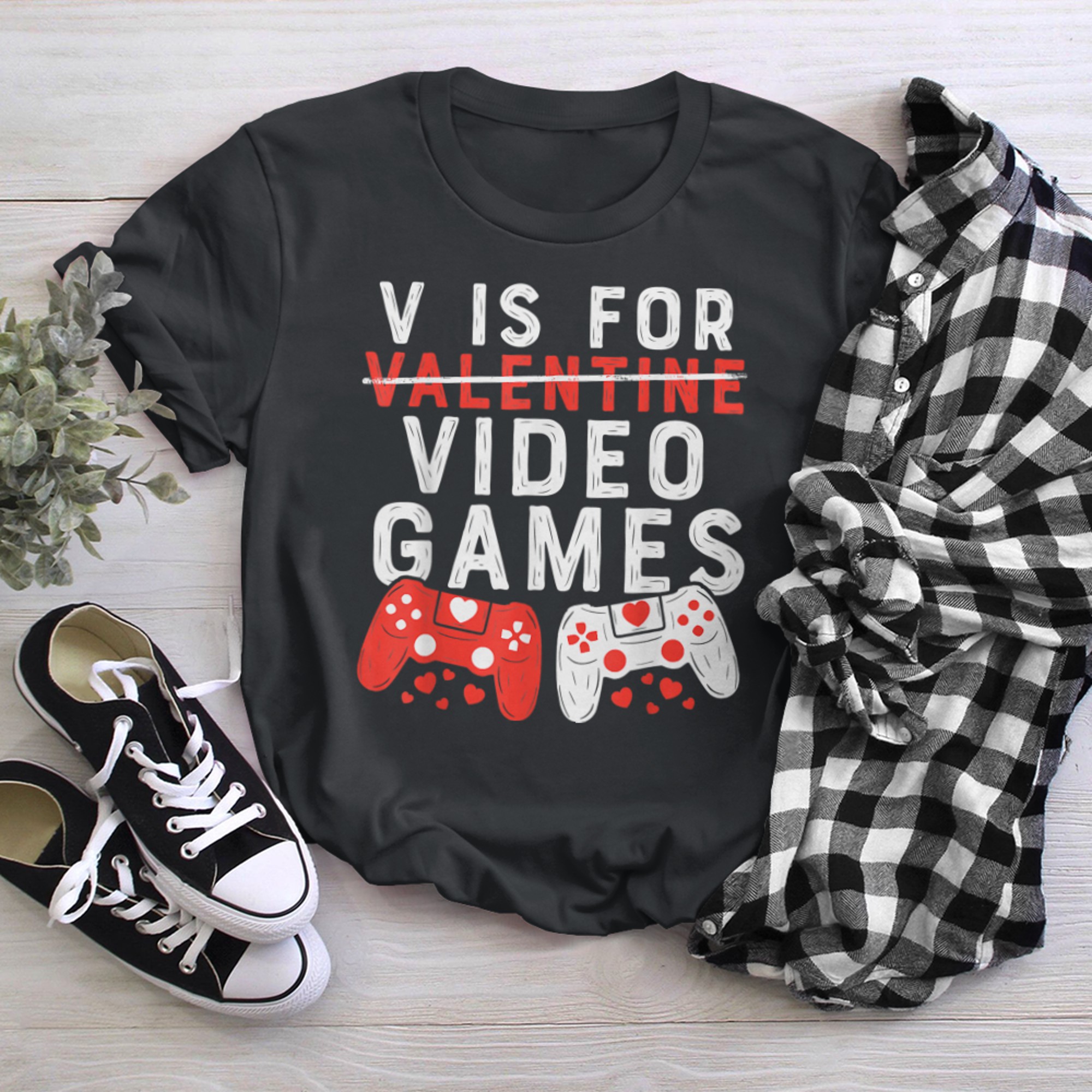 V Is For Video Games Shirt Valentine Boys Valentines Day (2) t-shirt black