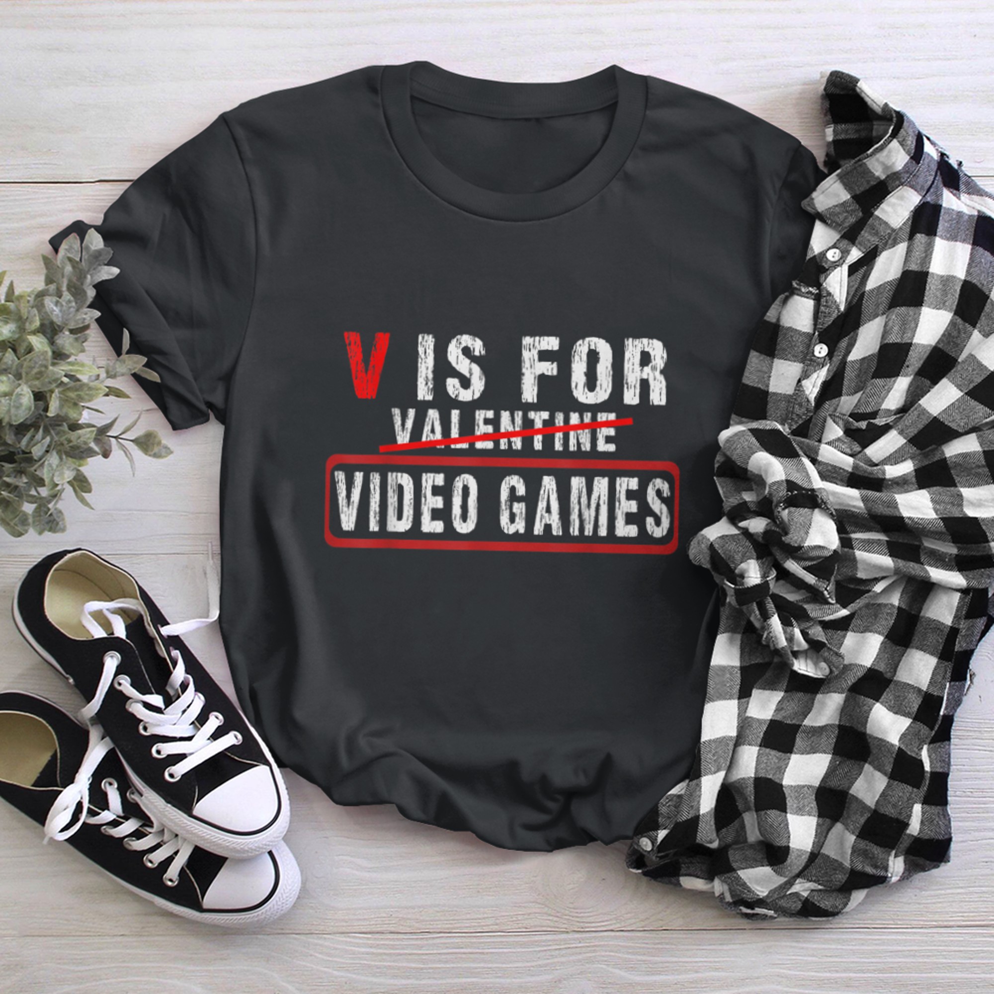 V is for Video Games T-Shirt Anti Valentine's Day Game Lover (1) t-shirt black