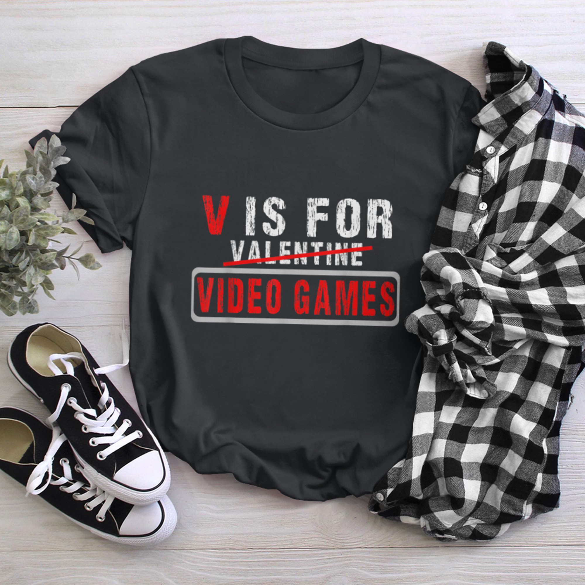 V is for Video Games T-Shirt Anti Valentine's Day Game Lover (2) t-shirt black