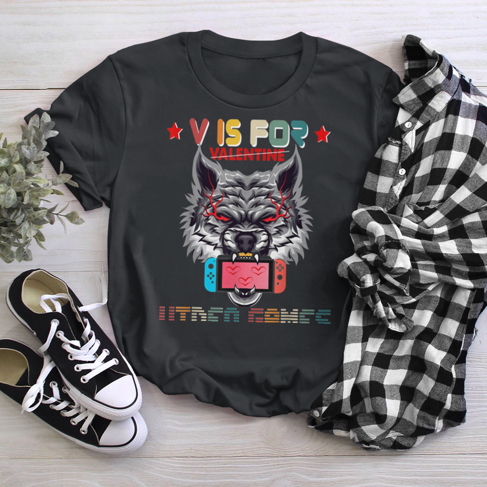 V Is For Video Games T Shirt Anti Valentine's Day Game Lover t-shirt black