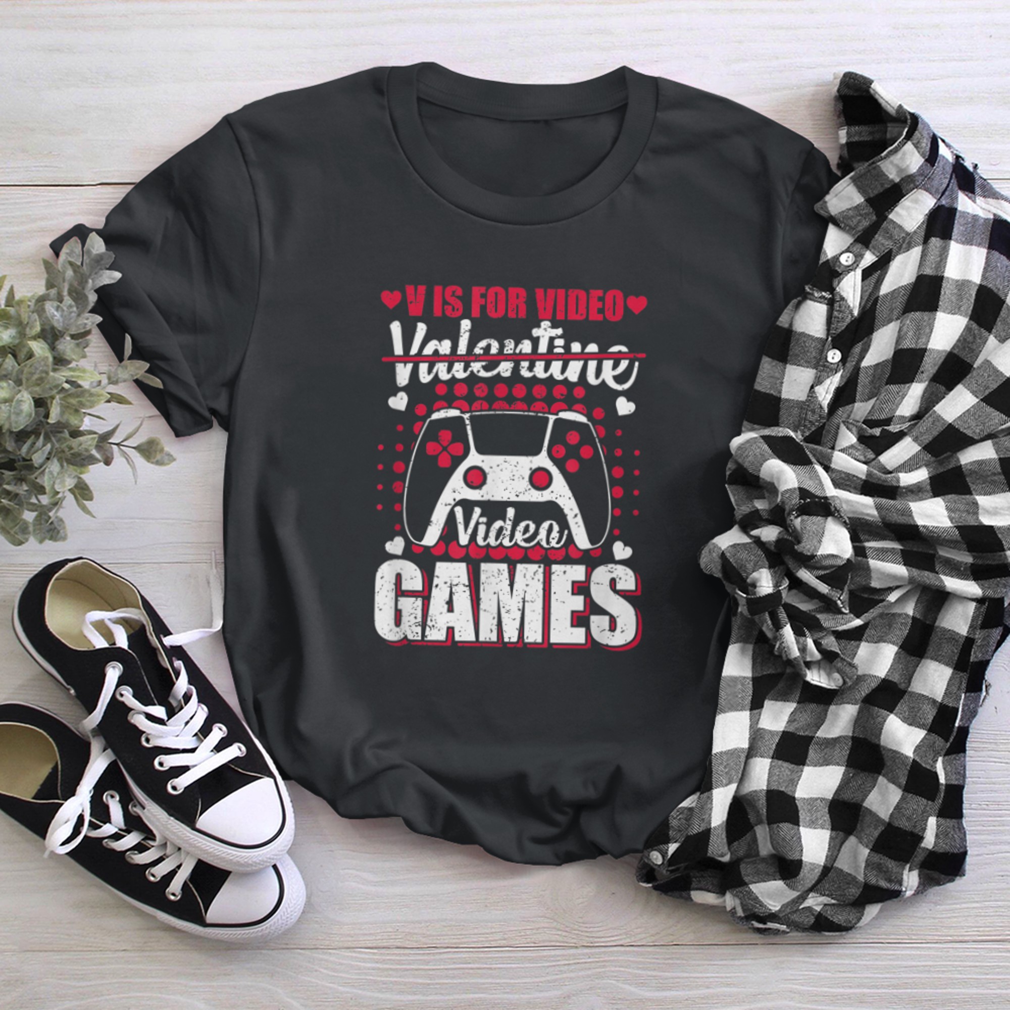 V is For Video Games Tee Gamer Valentines t-shirt black