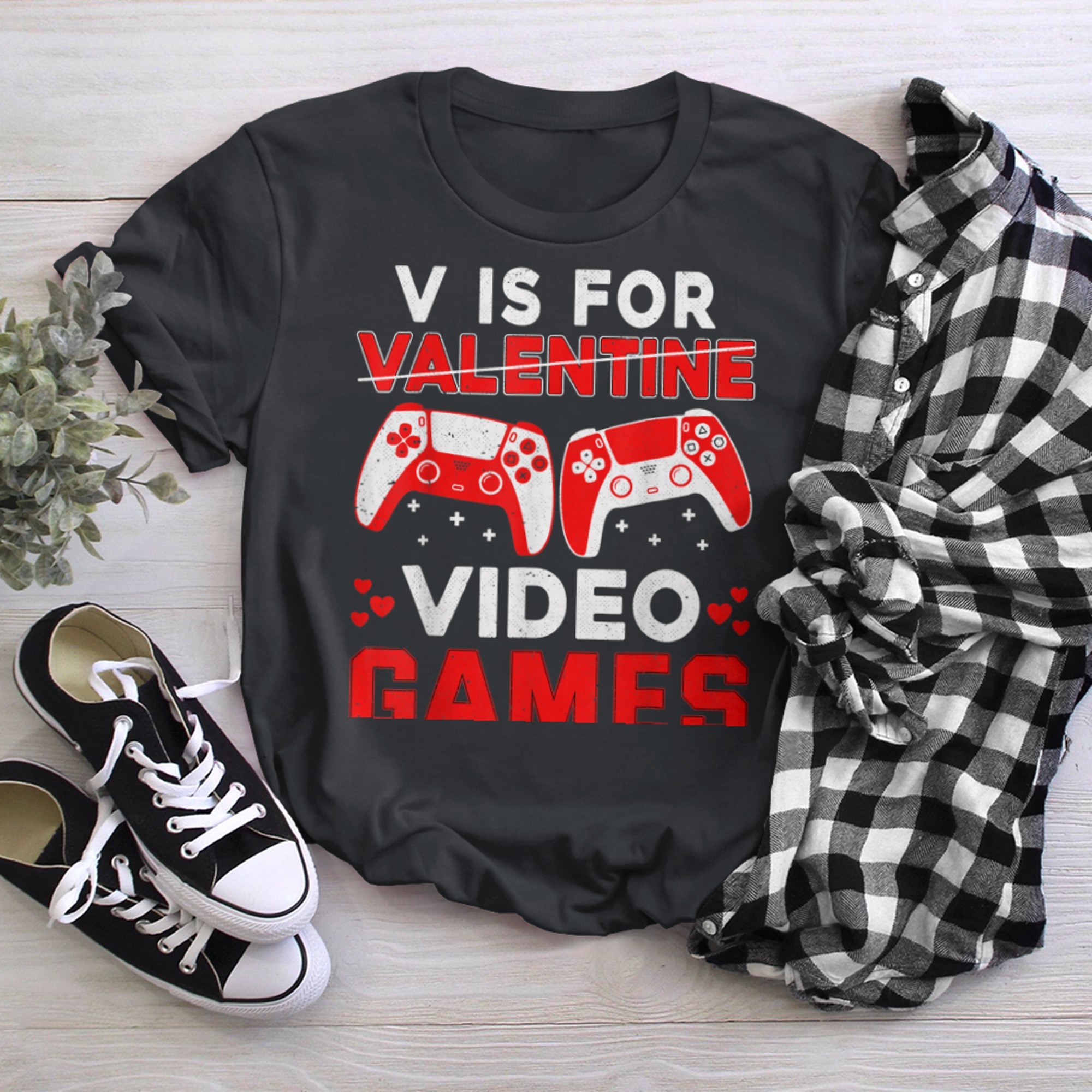 V Is For Video Games Valentine Day Video Game Boys Girls (1) t-shirt black