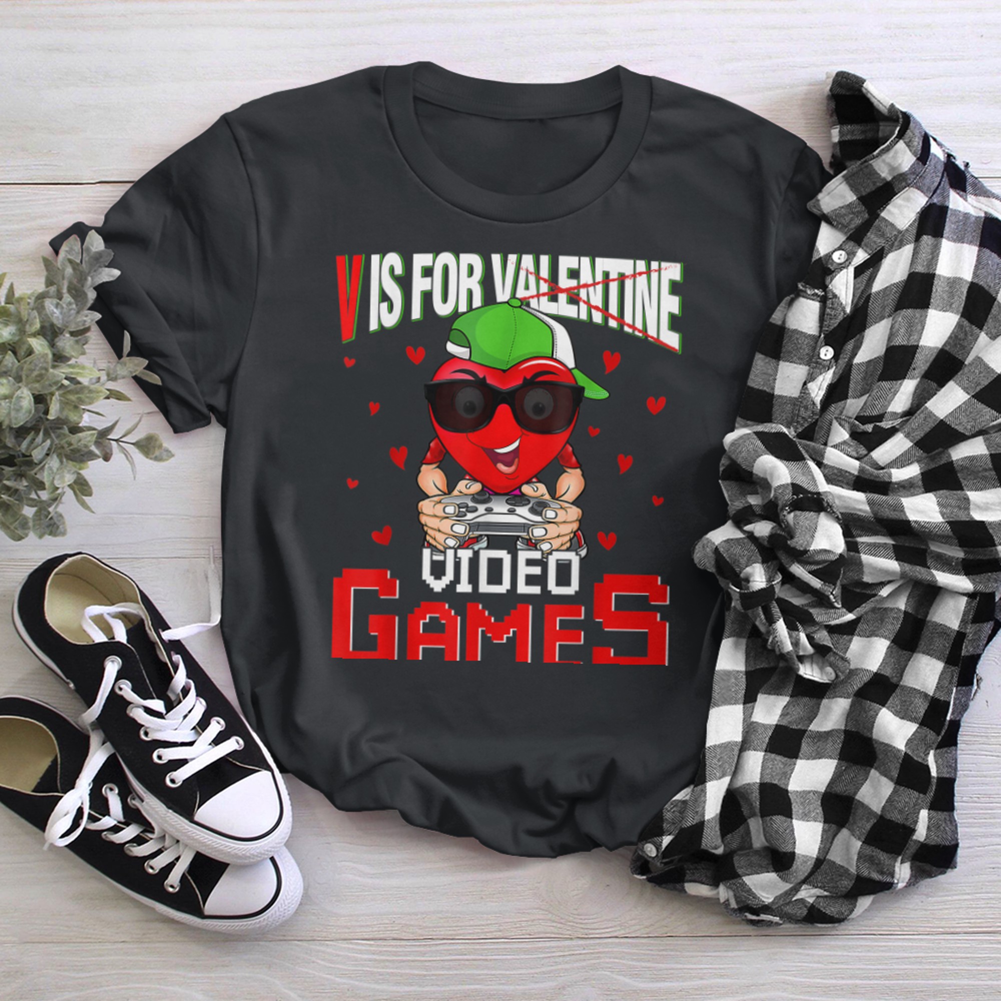 V Is For Video Games Valentine Funny Gamer Valentines Day t-shirt black