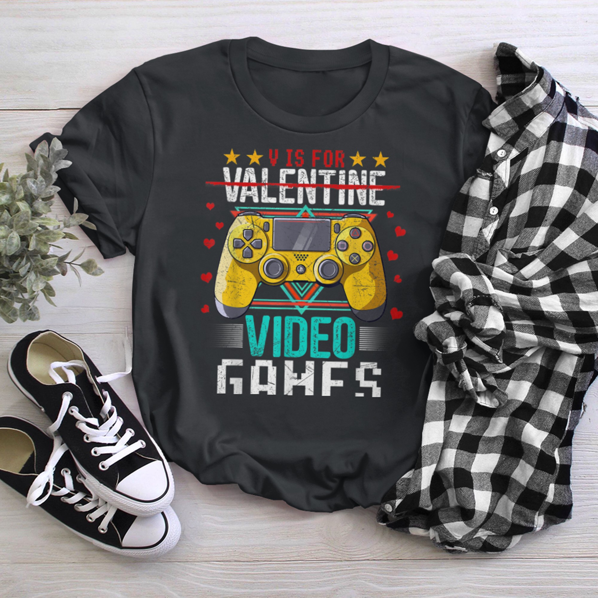 V Is For Video Games Valentine Men Kid Boys Gamer Gaming t-shirt black