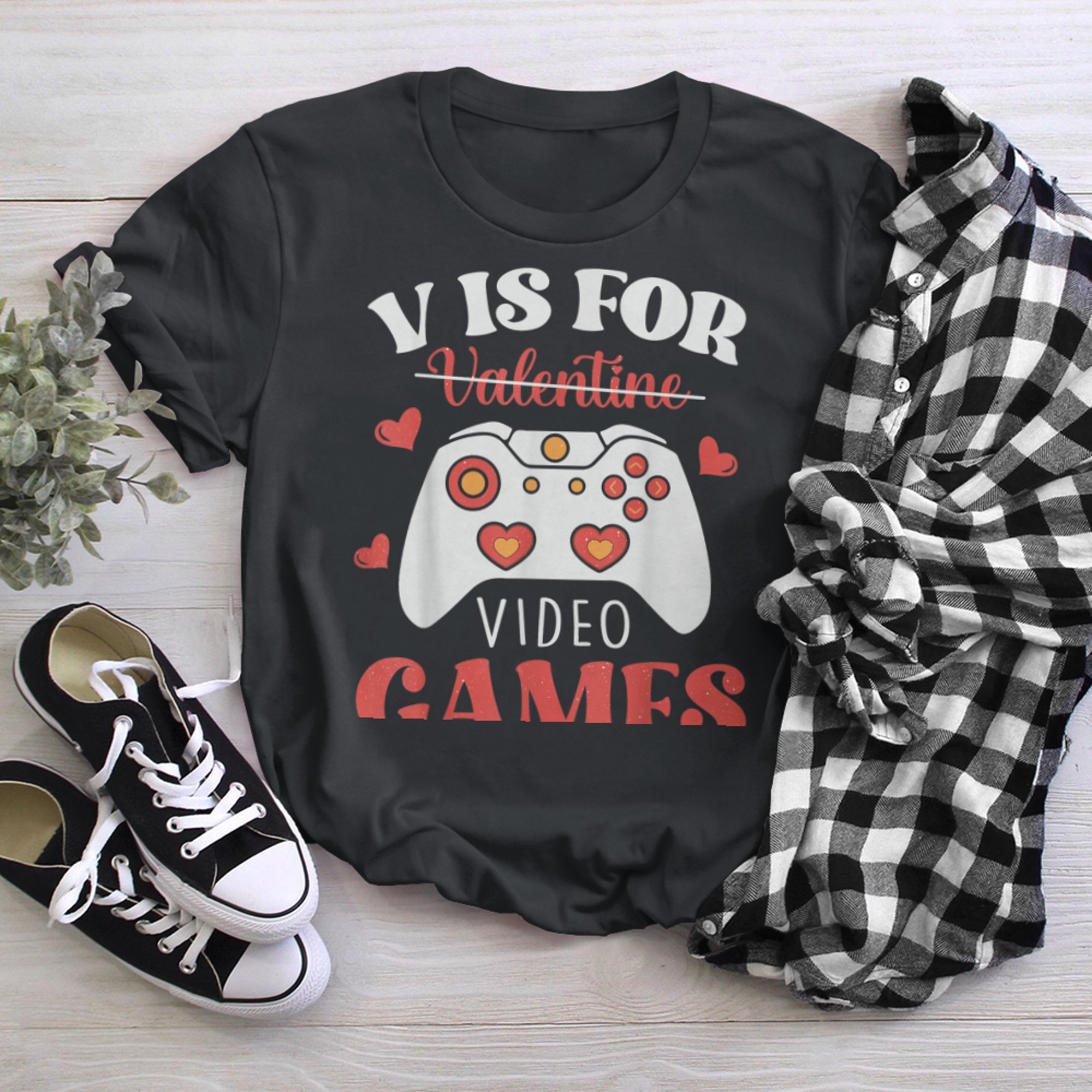 V Is For Video Games Valentine's Day 2023 t-shirt black