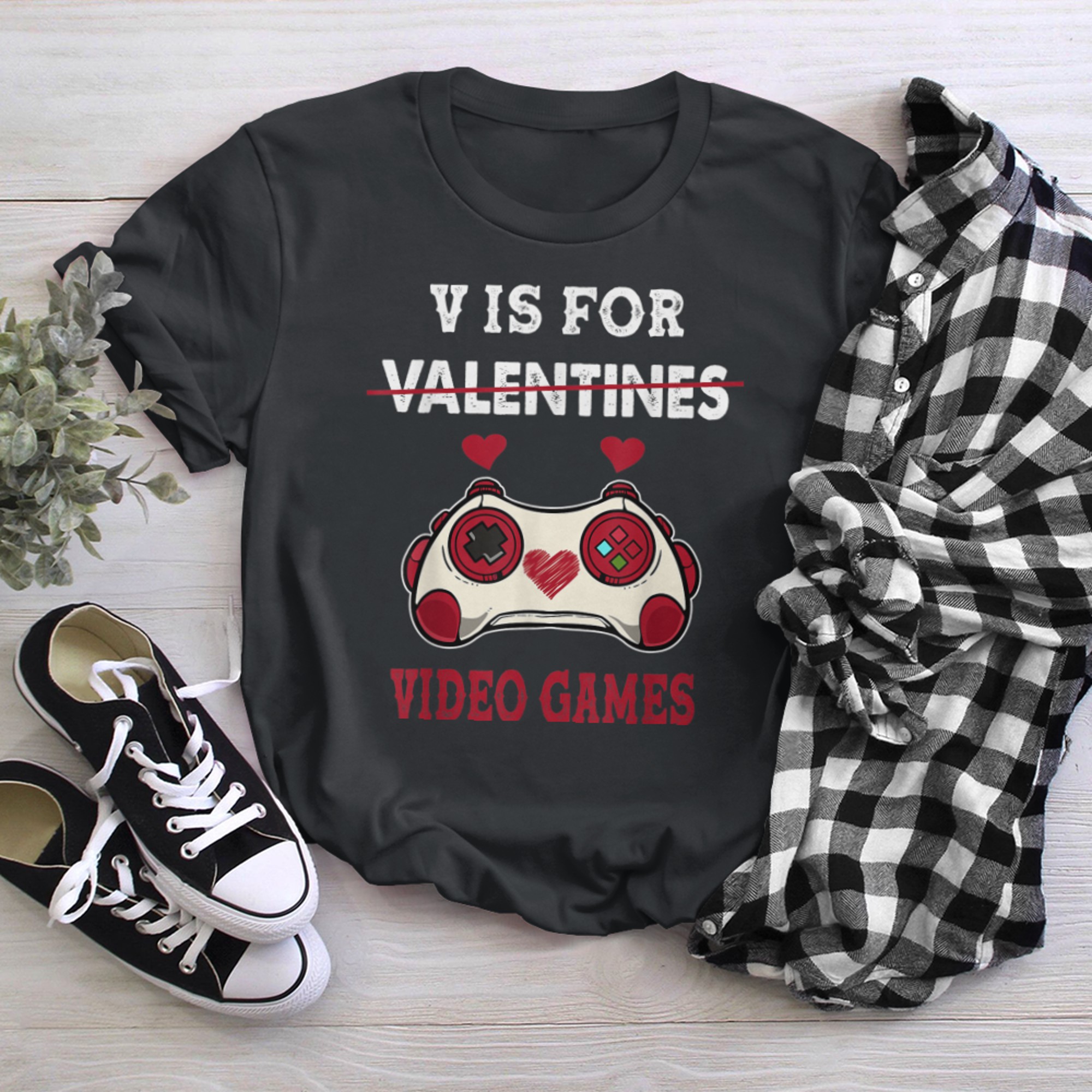 V Is For Video Games Valentines Day Funny Boys Kids (1) t-shirt black