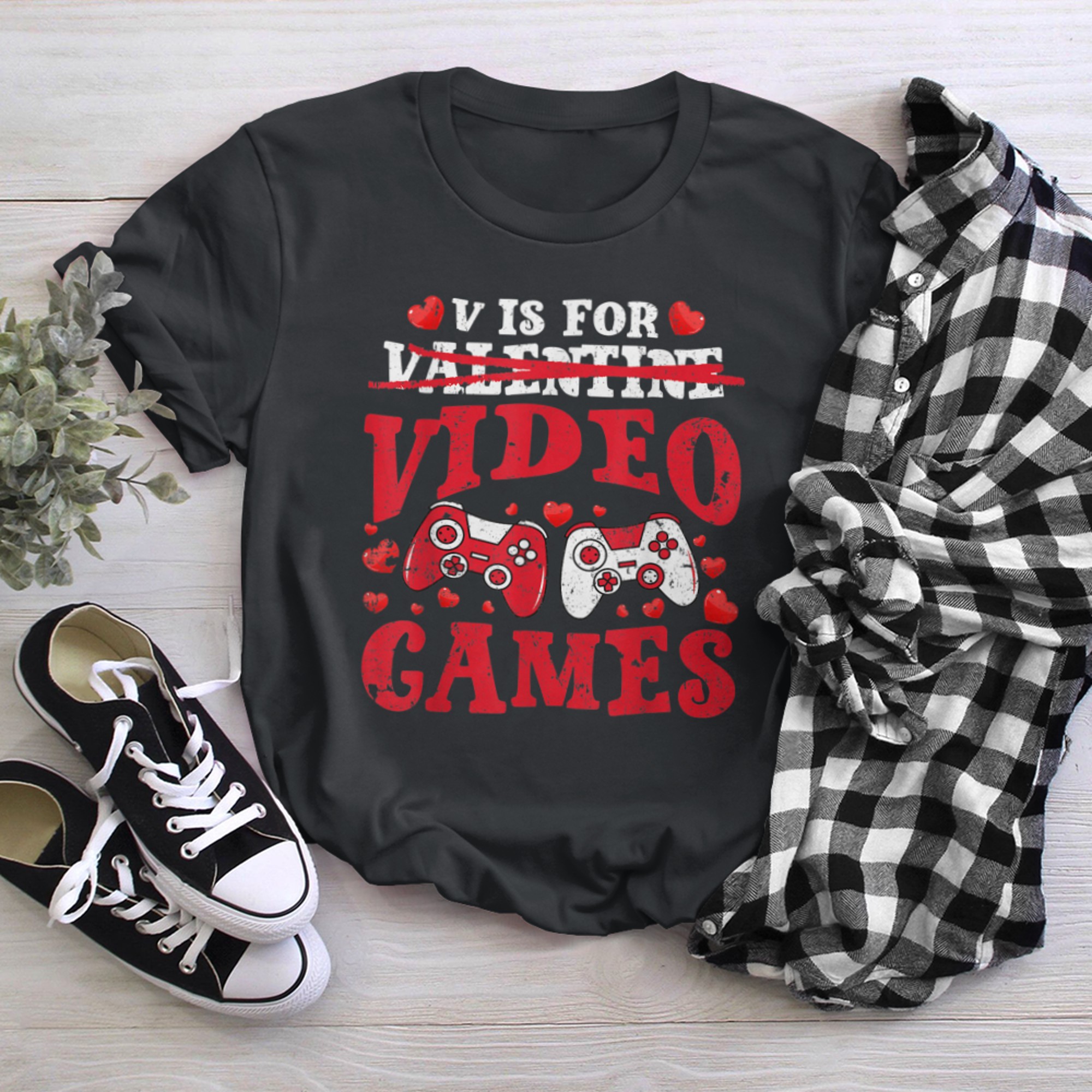 V Is For Video Games Valentines Day Funny Boys Kids (5) t-shirt black