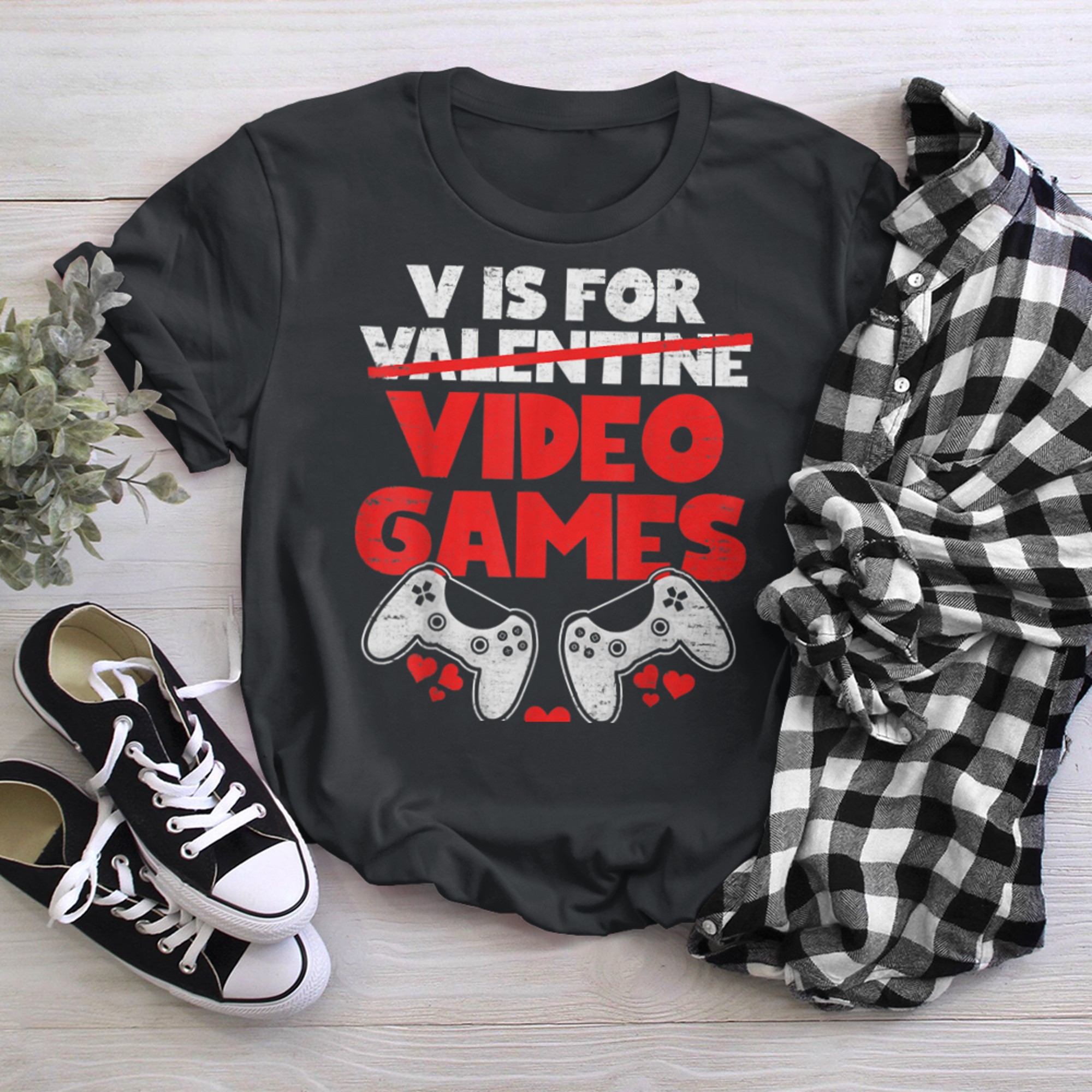 V Is For Video Games Valentines Day Funny Cool Gamer (1) t-shirt black