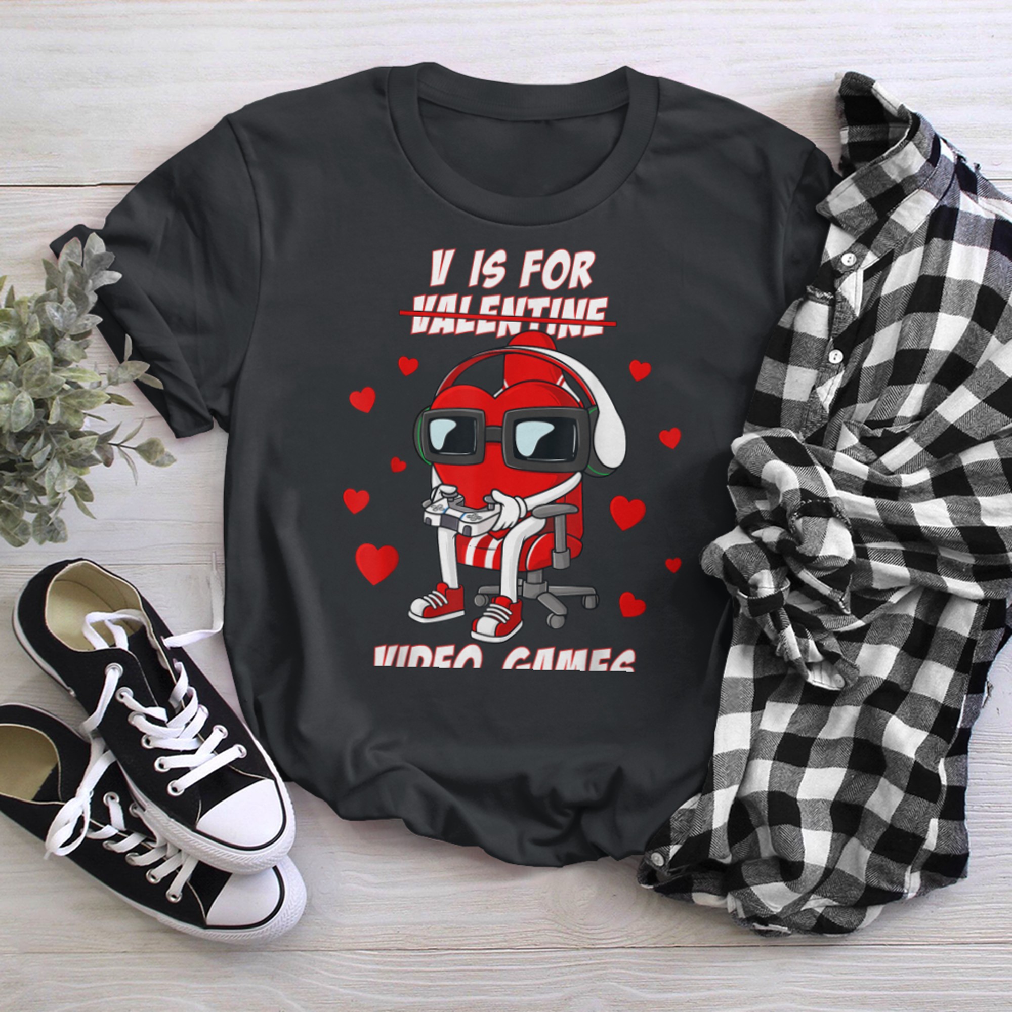 V Is For Video Games Valentines Day Funny Gamer Boys Kids (1) t-shirt black