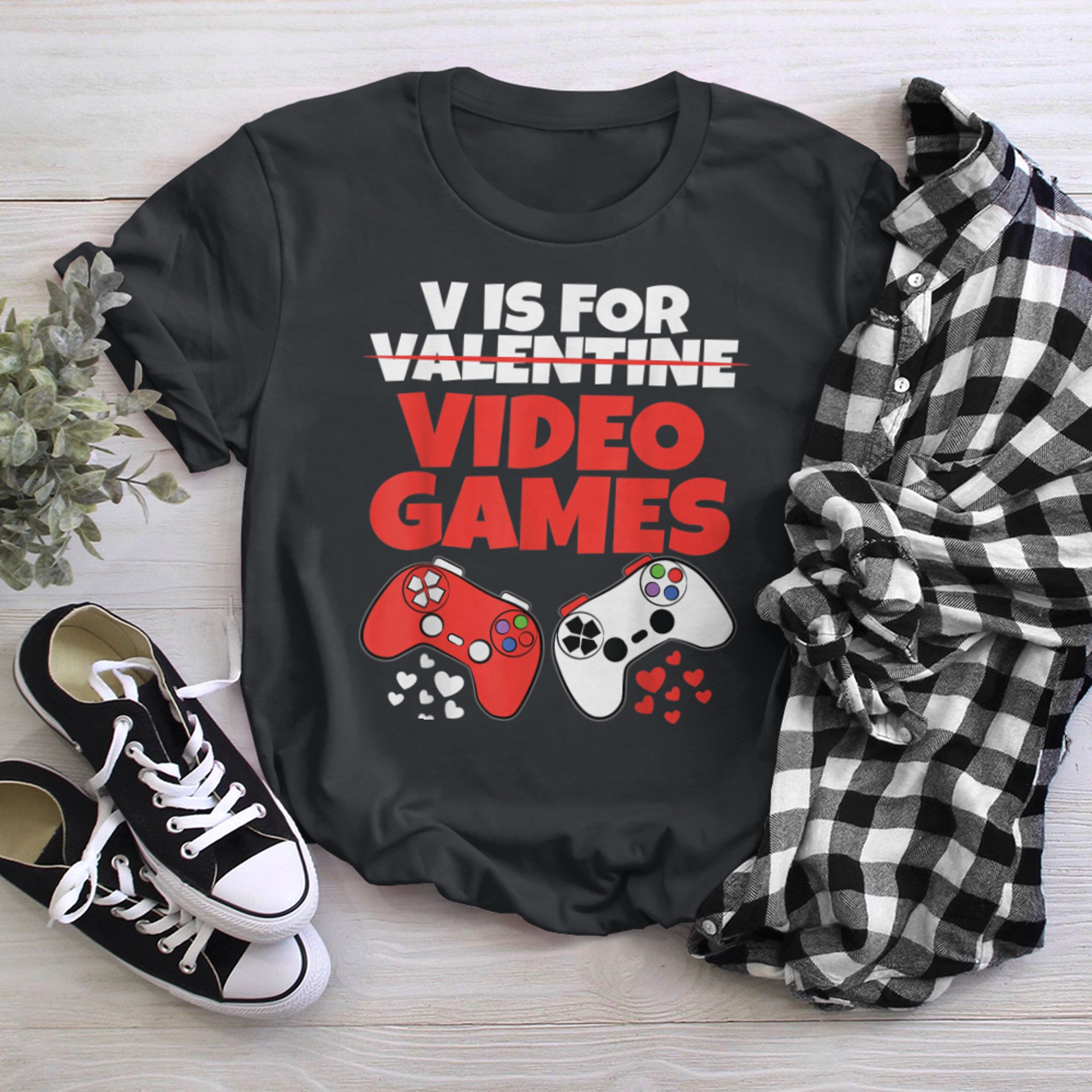 V Is For Video Games Valentines Day Funny Gaming Gamer (1) t-shirt black