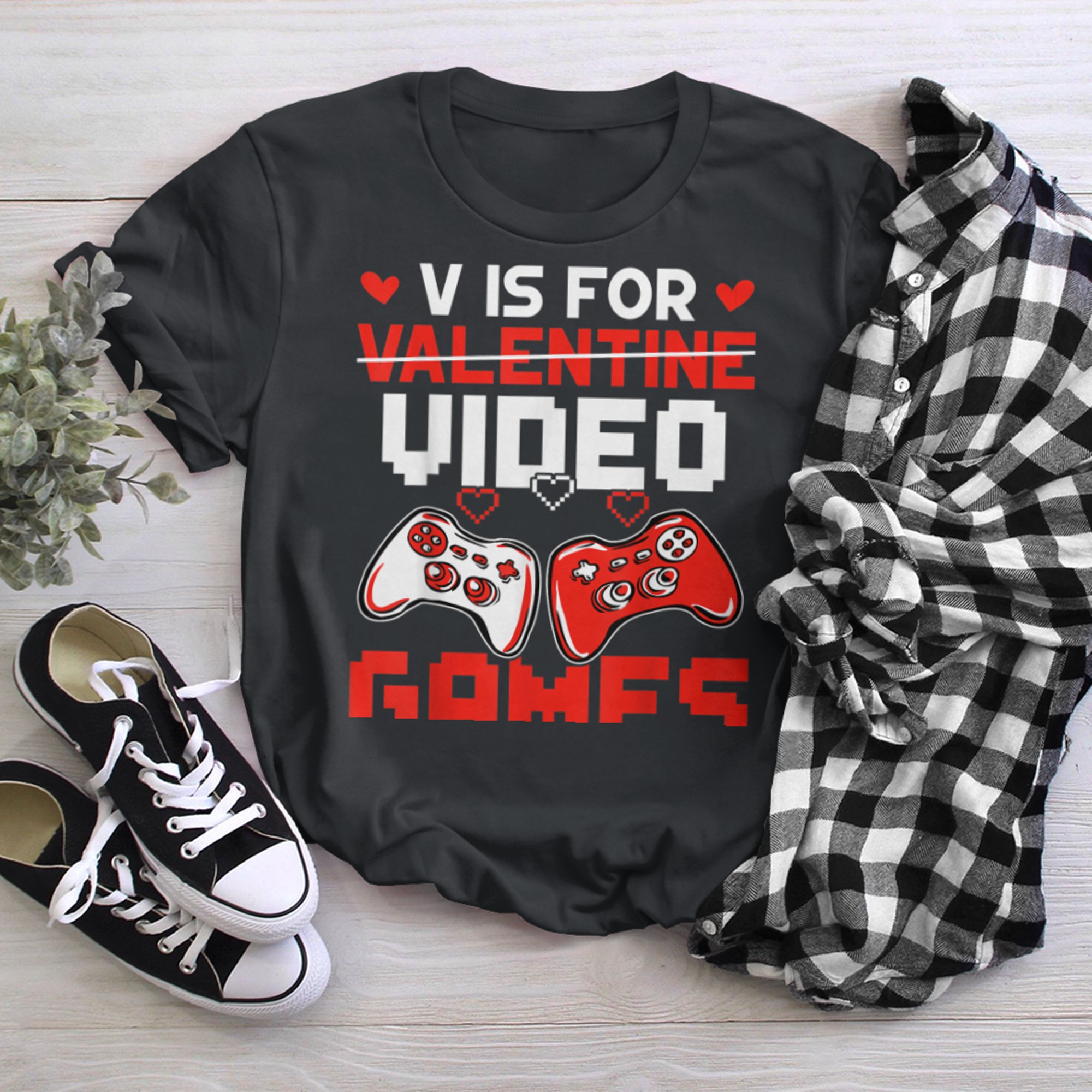 V Is For Video Games Valentines Day Funny Valentine Gaming (7) t-shirt black