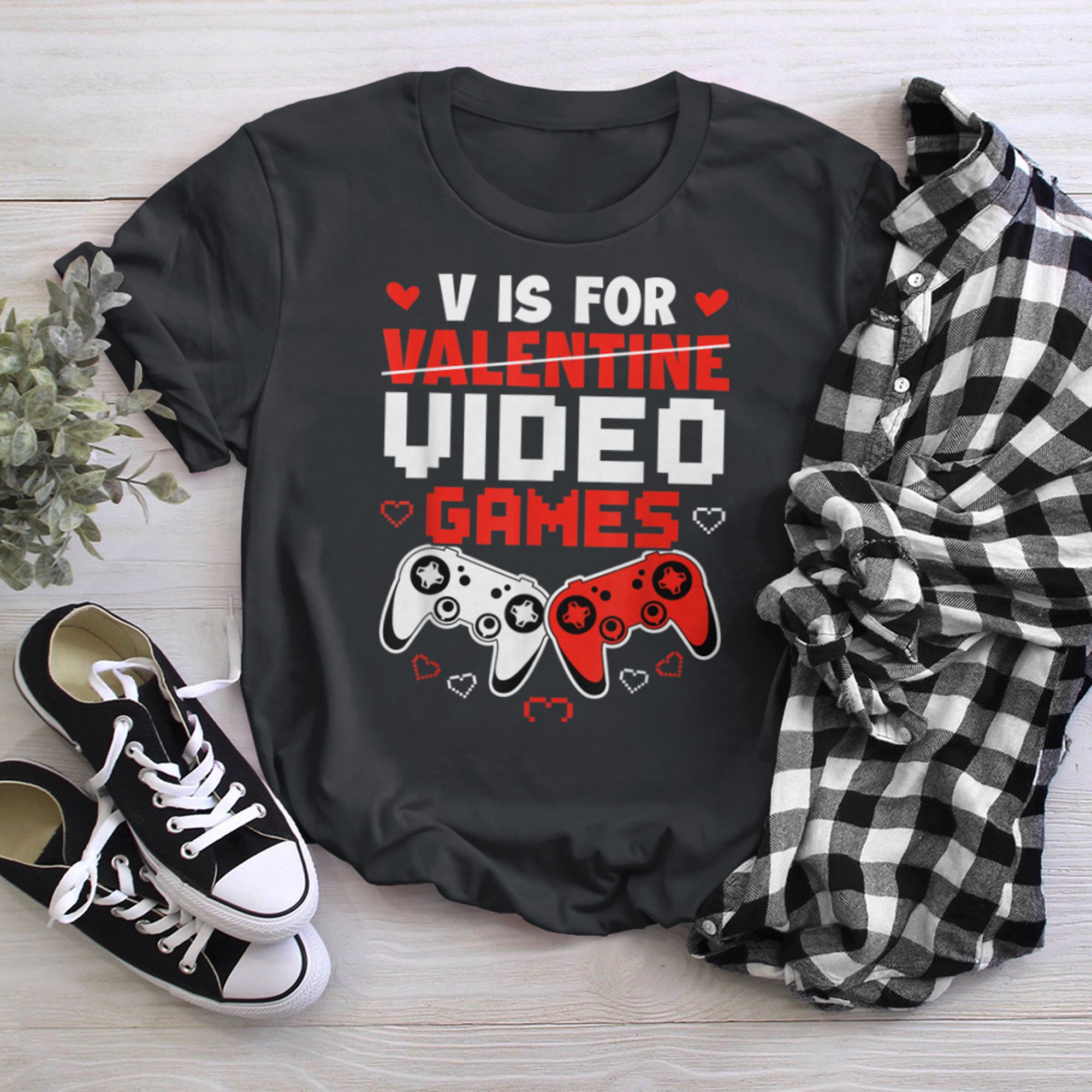 V Is For Video Games Valentines Day Funny Valentine Gaming (9) t-shirt black