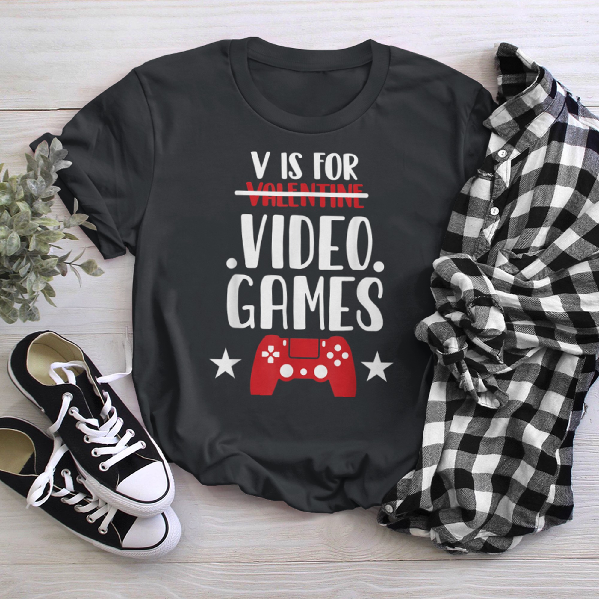 V Is For Video Games Valentine's Day Game Lover t-shirt black