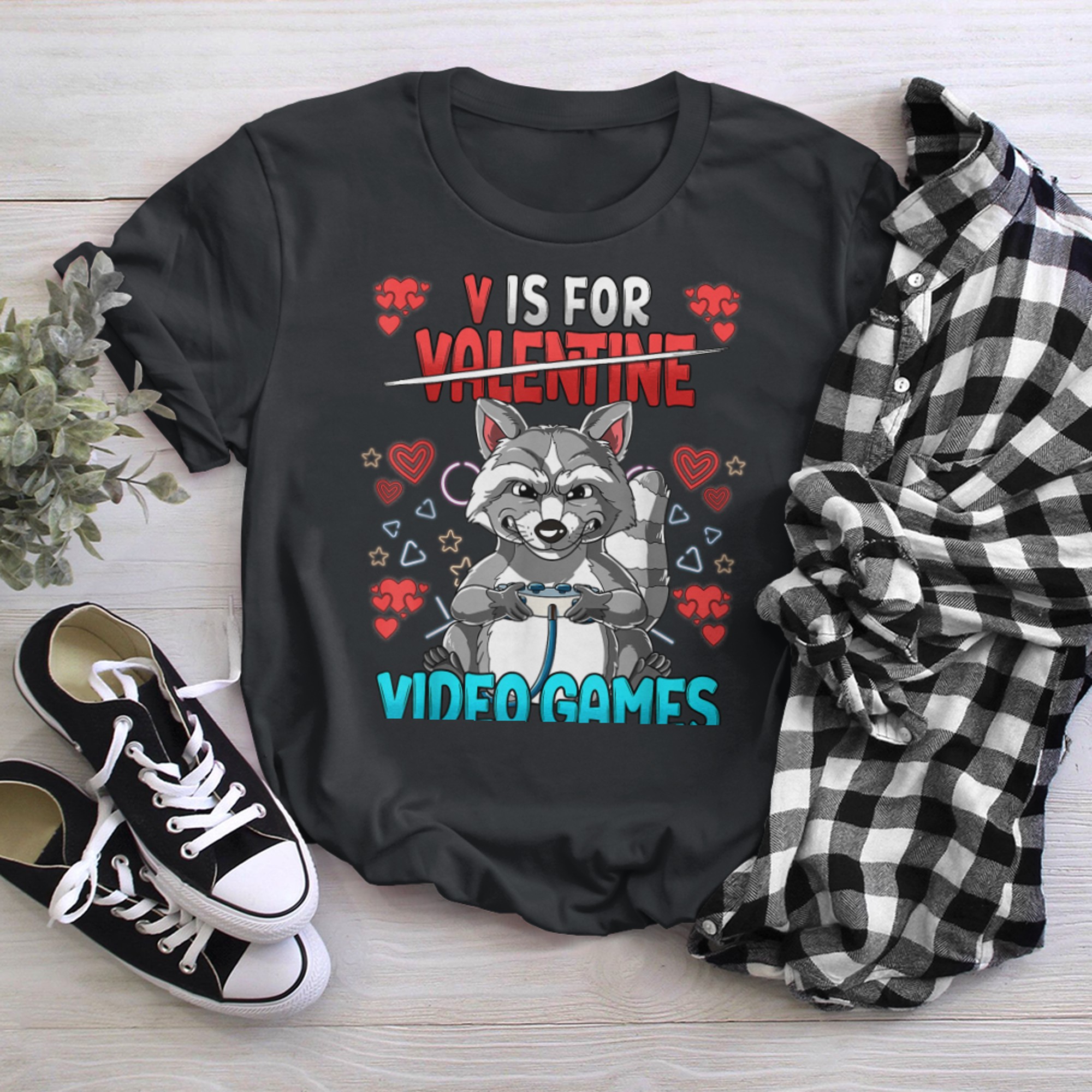 V Is For Video Games Valentines Day Gamer (10) t-shirt black