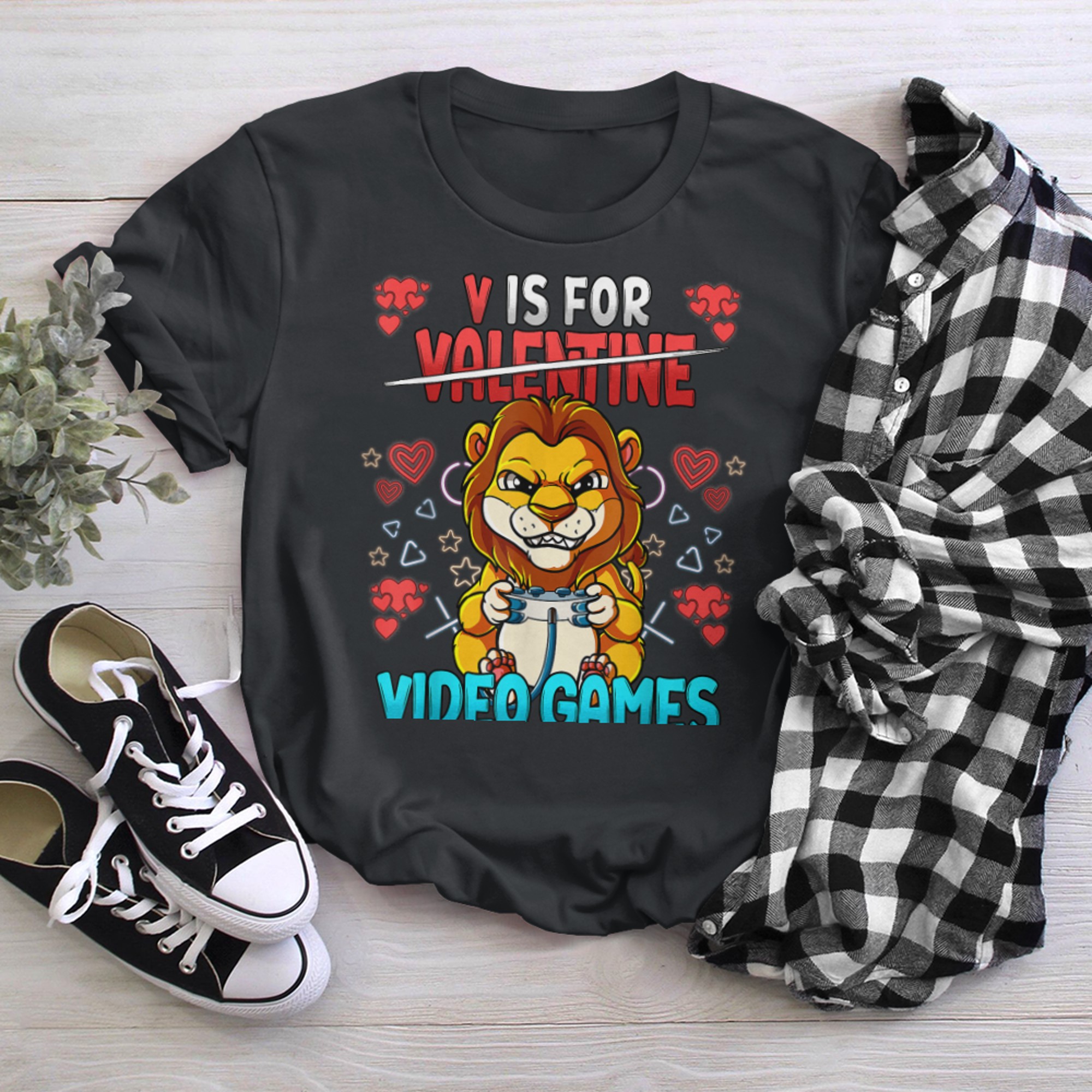 V Is For Video Games Valentines Day Gamer (11) t-shirt black