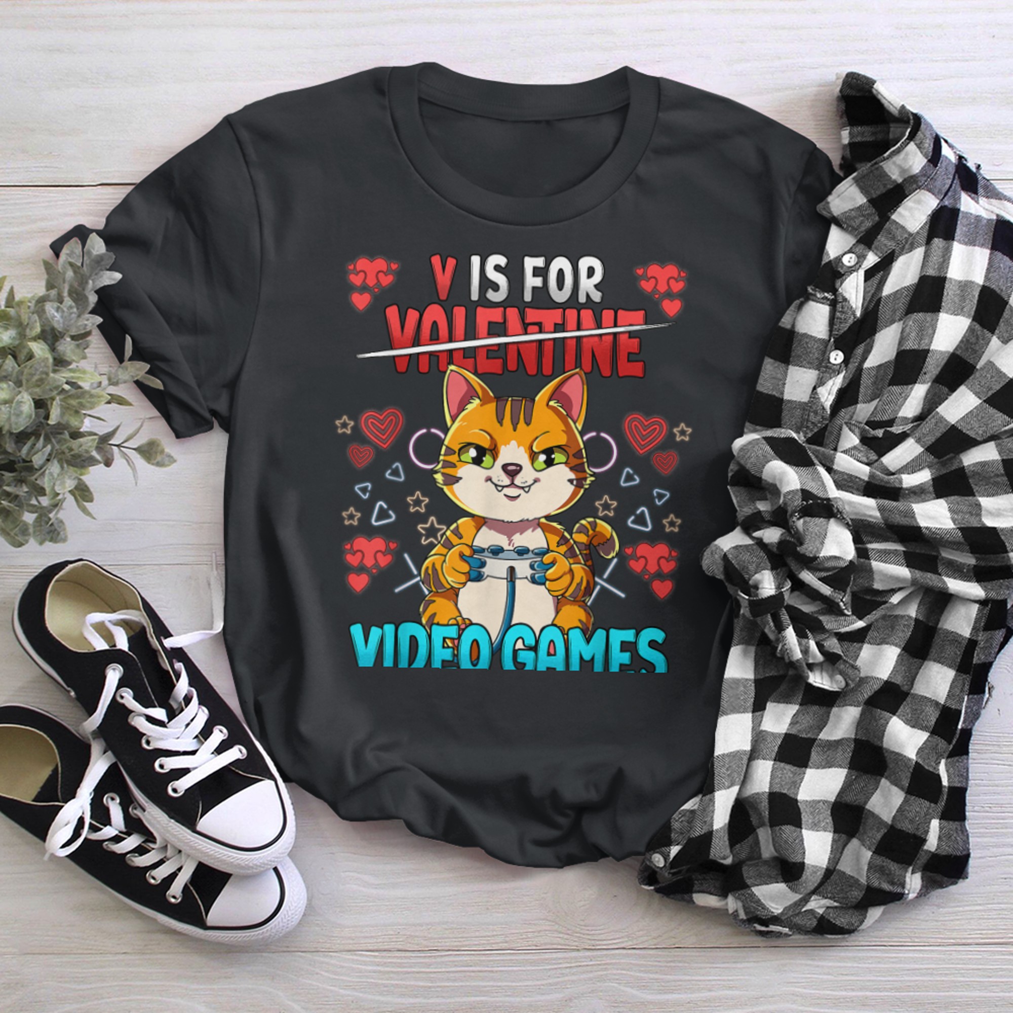 V Is For Video Games Valentines Day Gamer (12) t-shirt black