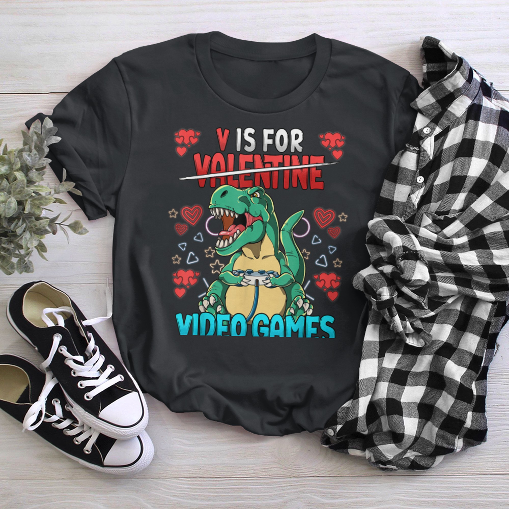 V Is For Video Games Valentines Day Gamer (13) t-shirt black