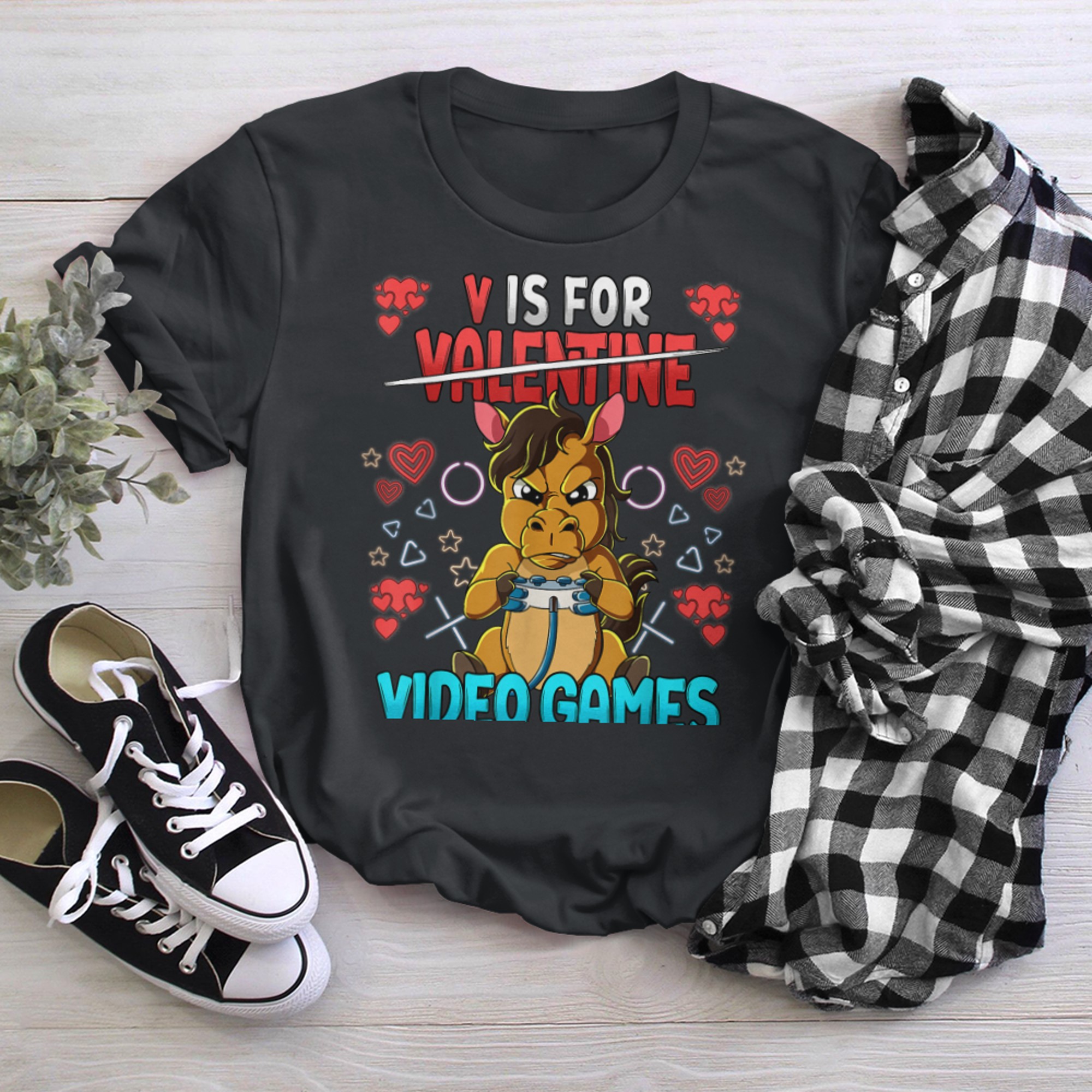 V Is For Video Games Valentines Day Gamer (14) t-shirt black