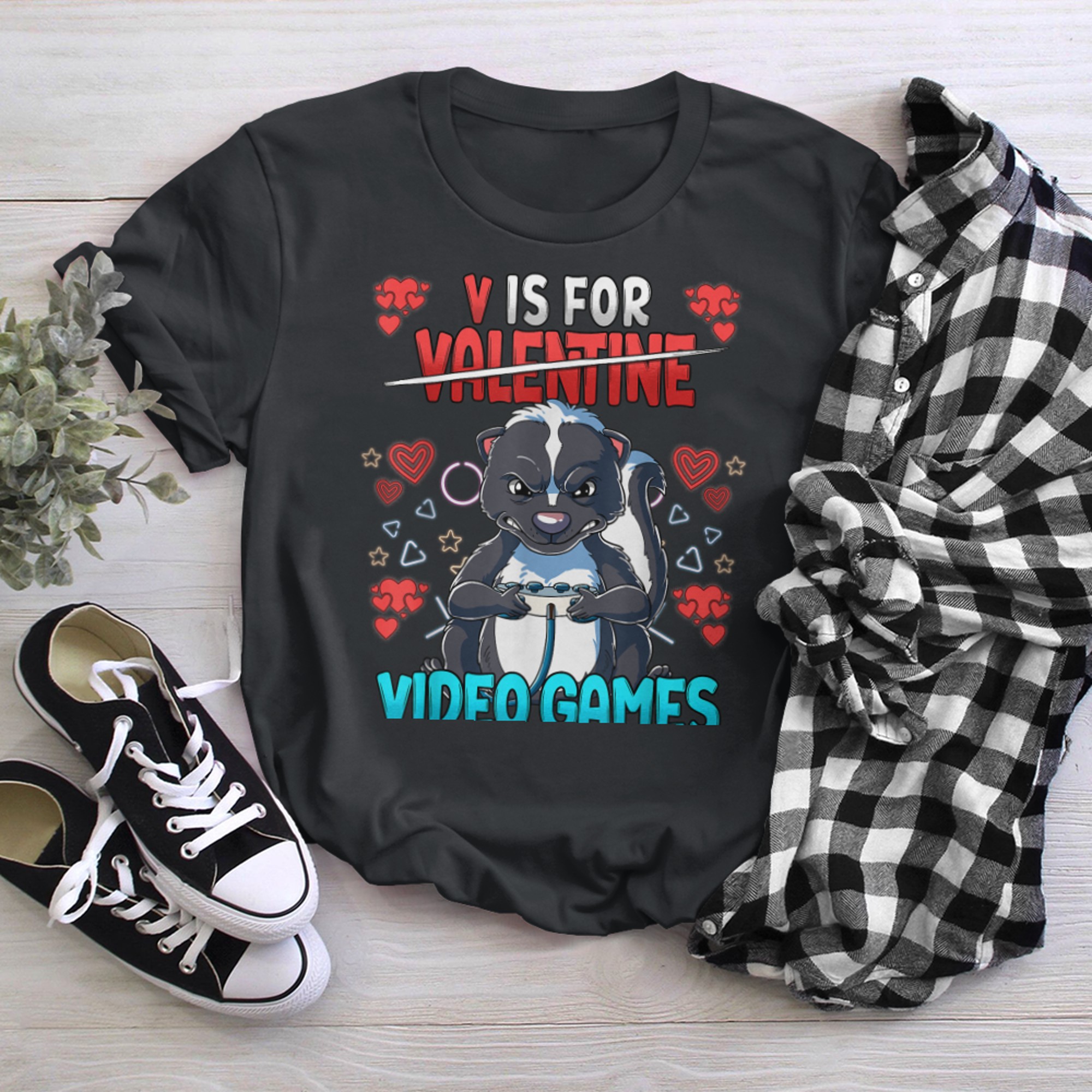 V Is For Video Games Valentines Day Gamer (15) t-shirt black