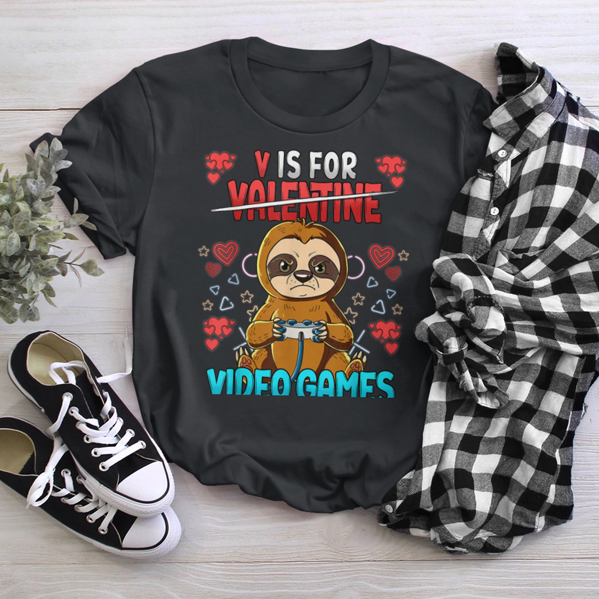 V Is For Video Games Valentines Day Gamer (19) t-shirt black